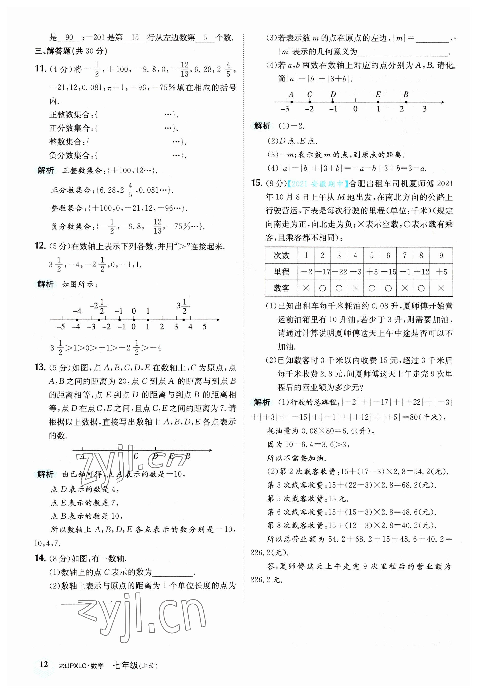 2022年金牌學(xué)練測(cè)七年級(jí)數(shù)學(xué)上冊(cè)人教版 參考答案第12頁(yè)