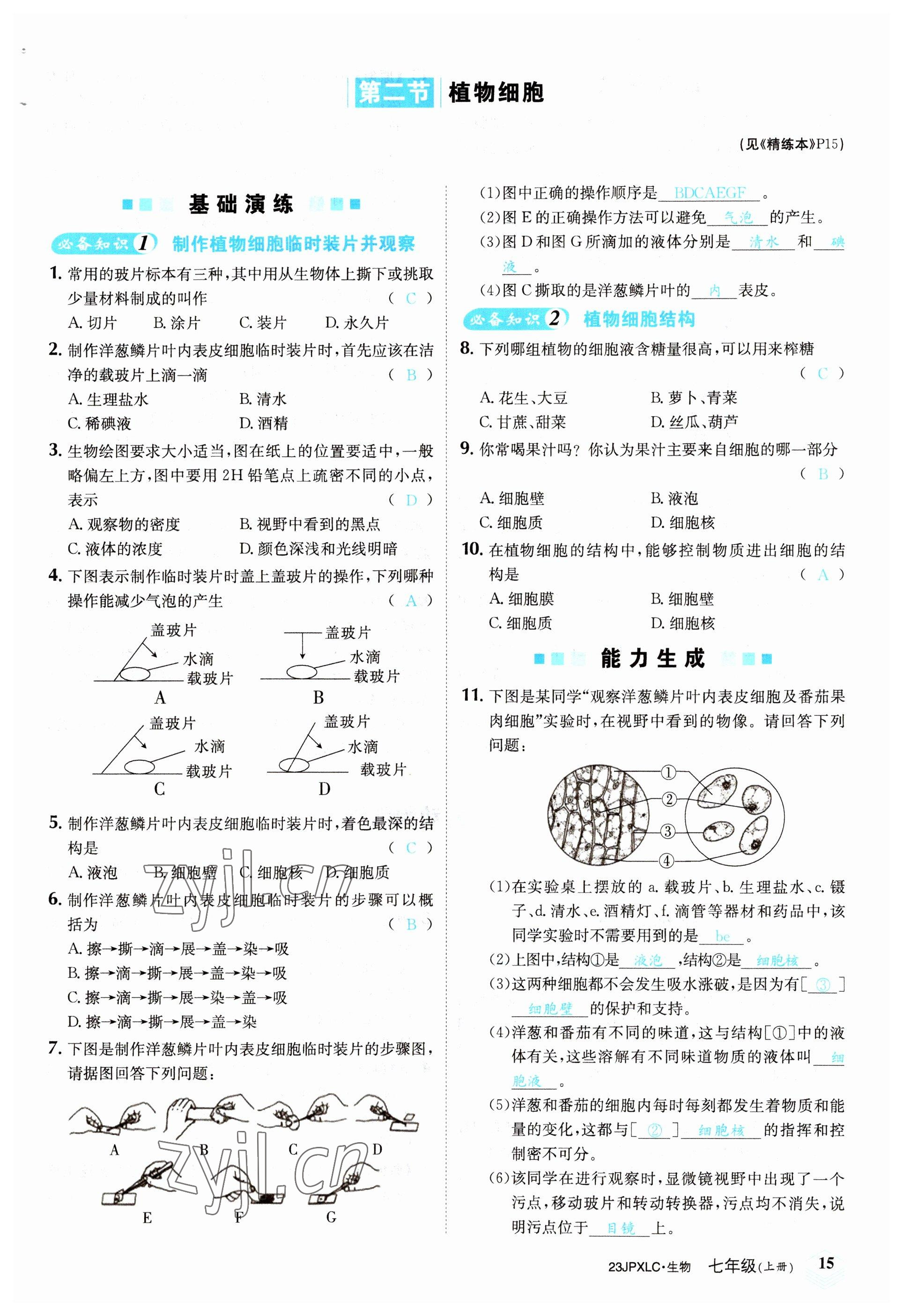 2022年金牌學(xué)練測(cè)七年級(jí)生物上冊(cè)人教版 參考答案第15頁(yè)