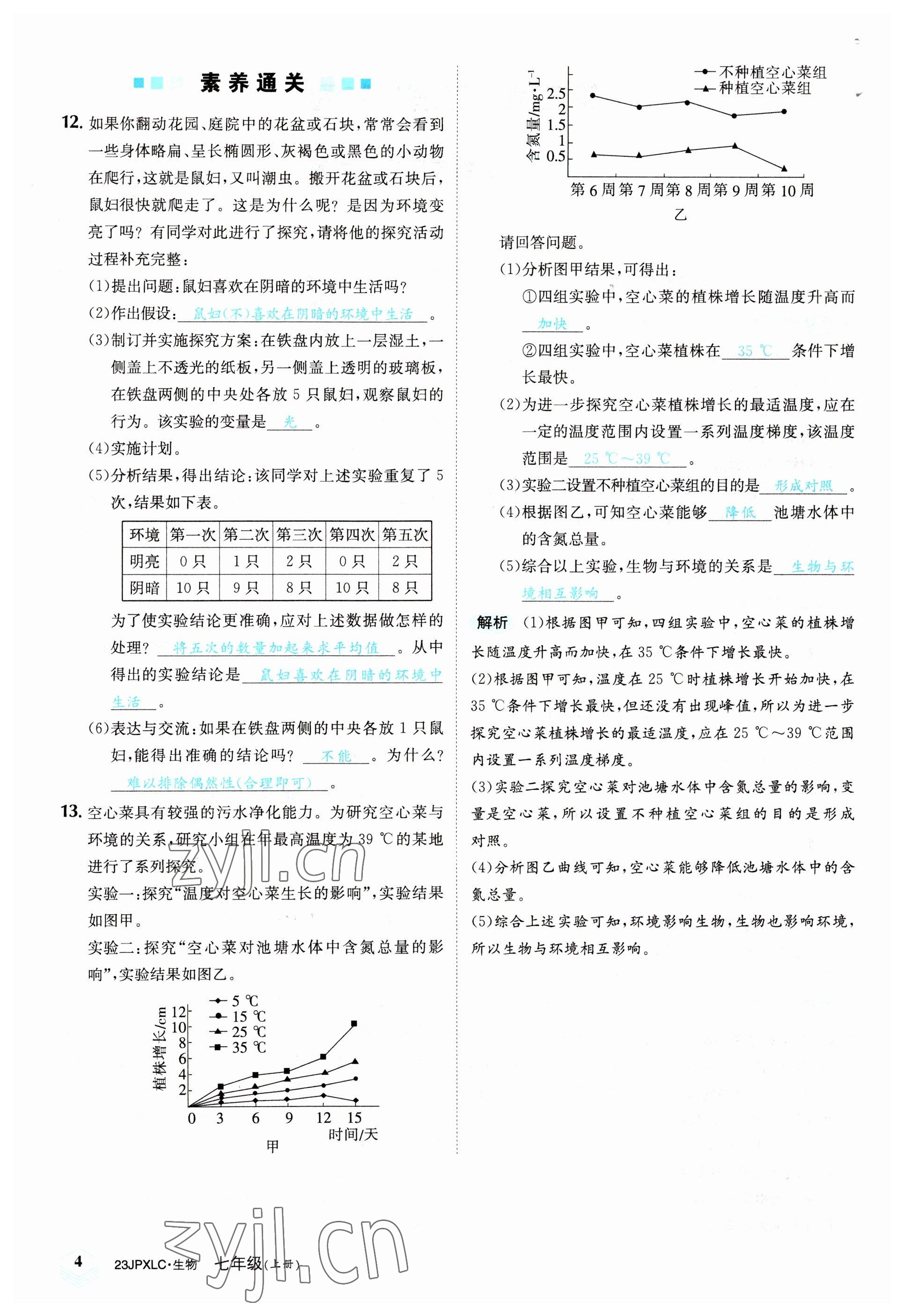 2022年金牌學(xué)練測七年級生物上冊人教版 參考答案第4頁