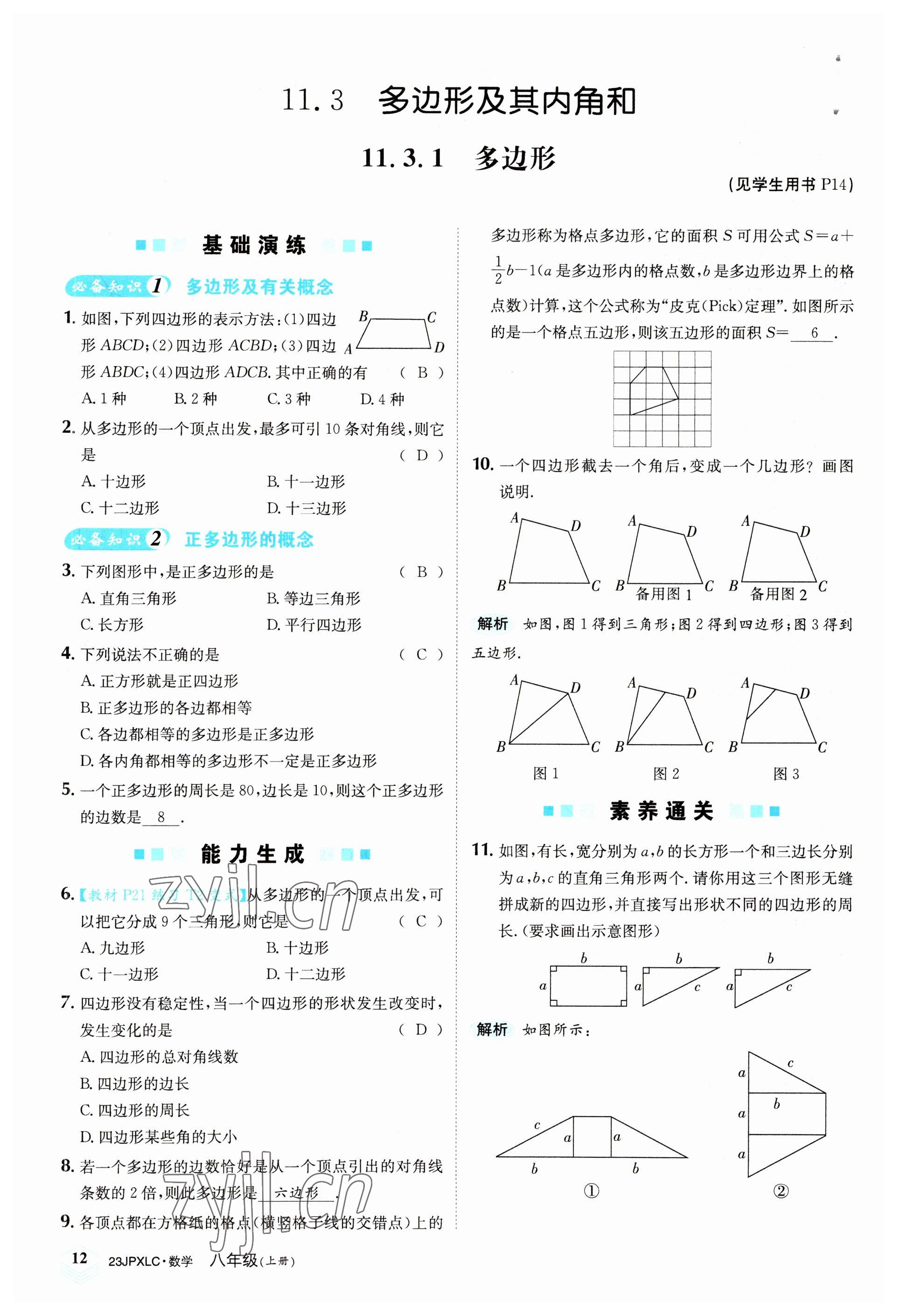 2022年金牌學(xué)練測八年級數(shù)學(xué)上冊人教版 參考答案第12頁