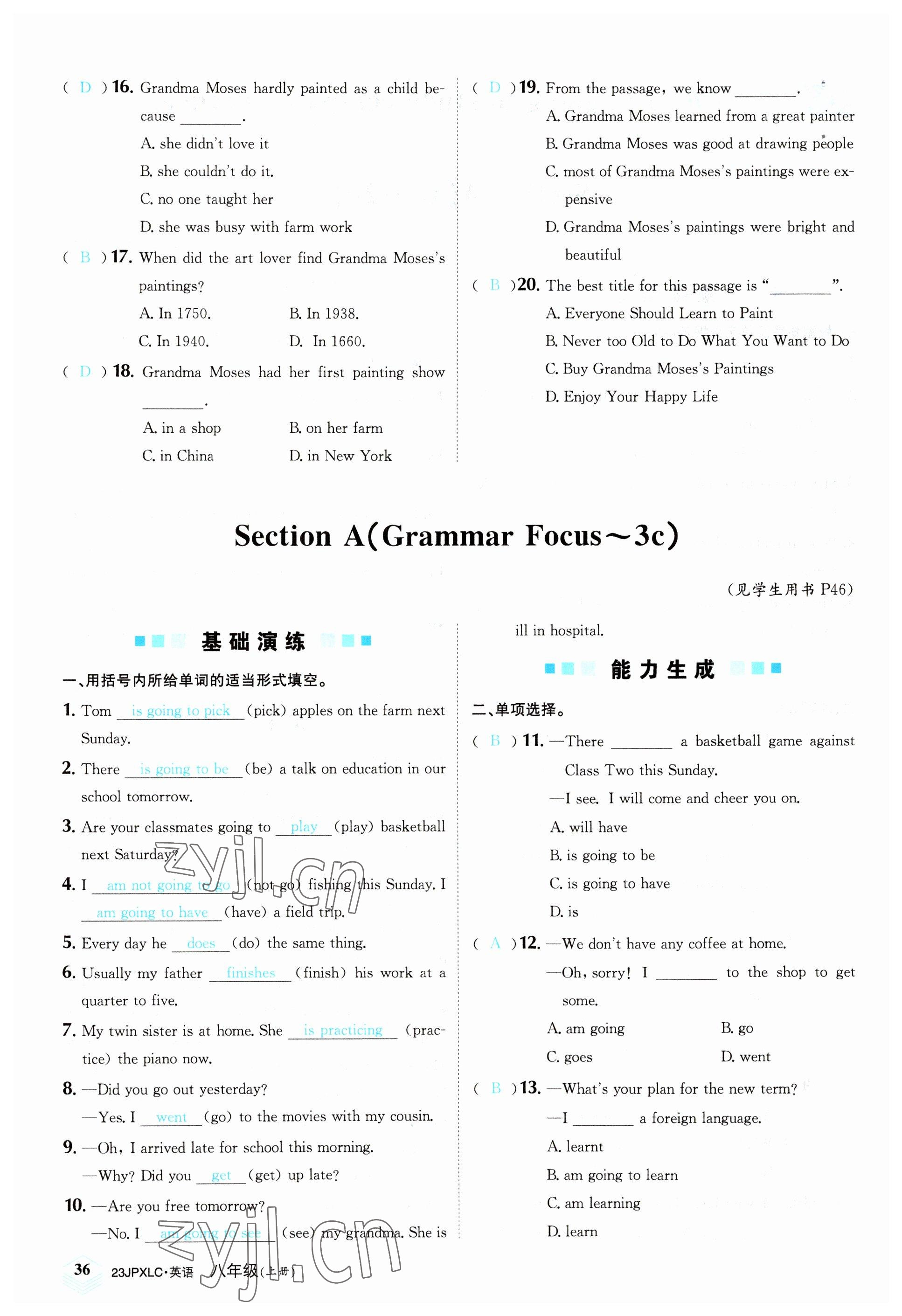 2022年金牌學(xué)練測八年級(jí)英語上冊(cè)人教版 參考答案第36頁