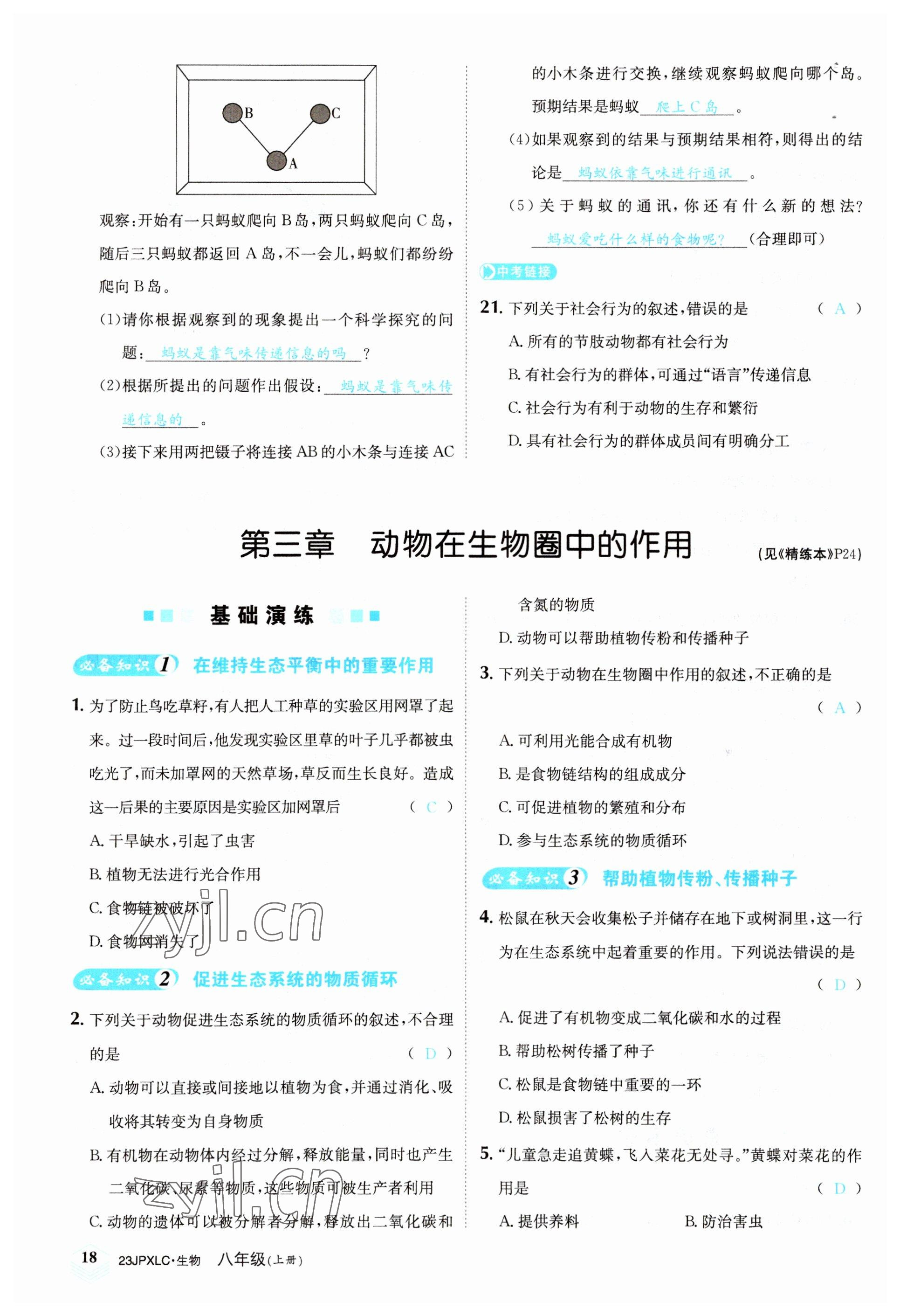 2022年金牌學練測八年級生物上冊人教版 參考答案第18頁