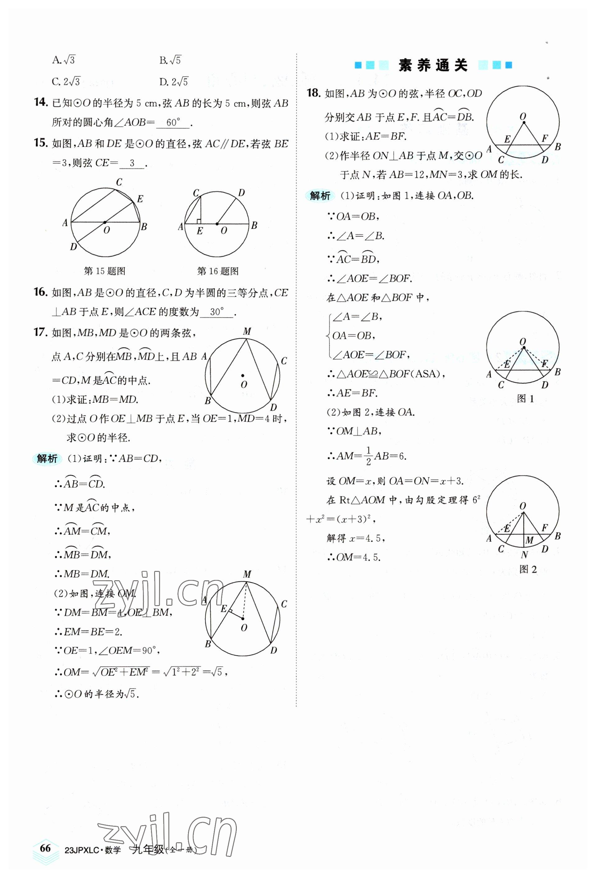2022年金牌學(xué)練測(cè)九年級(jí)數(shù)學(xué)全一冊(cè)人教版 參考答案第66頁(yè)