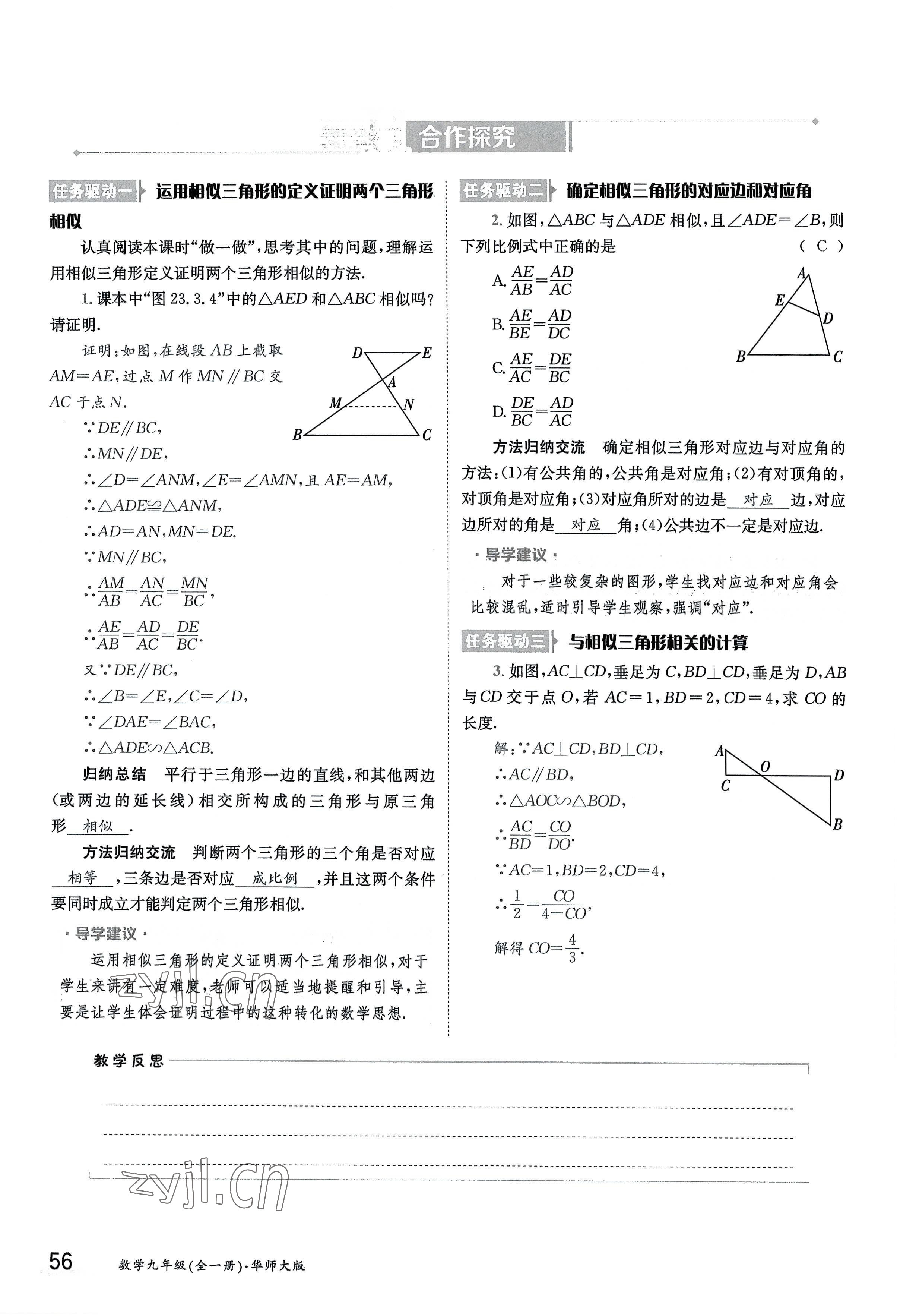 2022年金太陽導學案九年級數(shù)學全一冊華師大版 參考答案第56頁