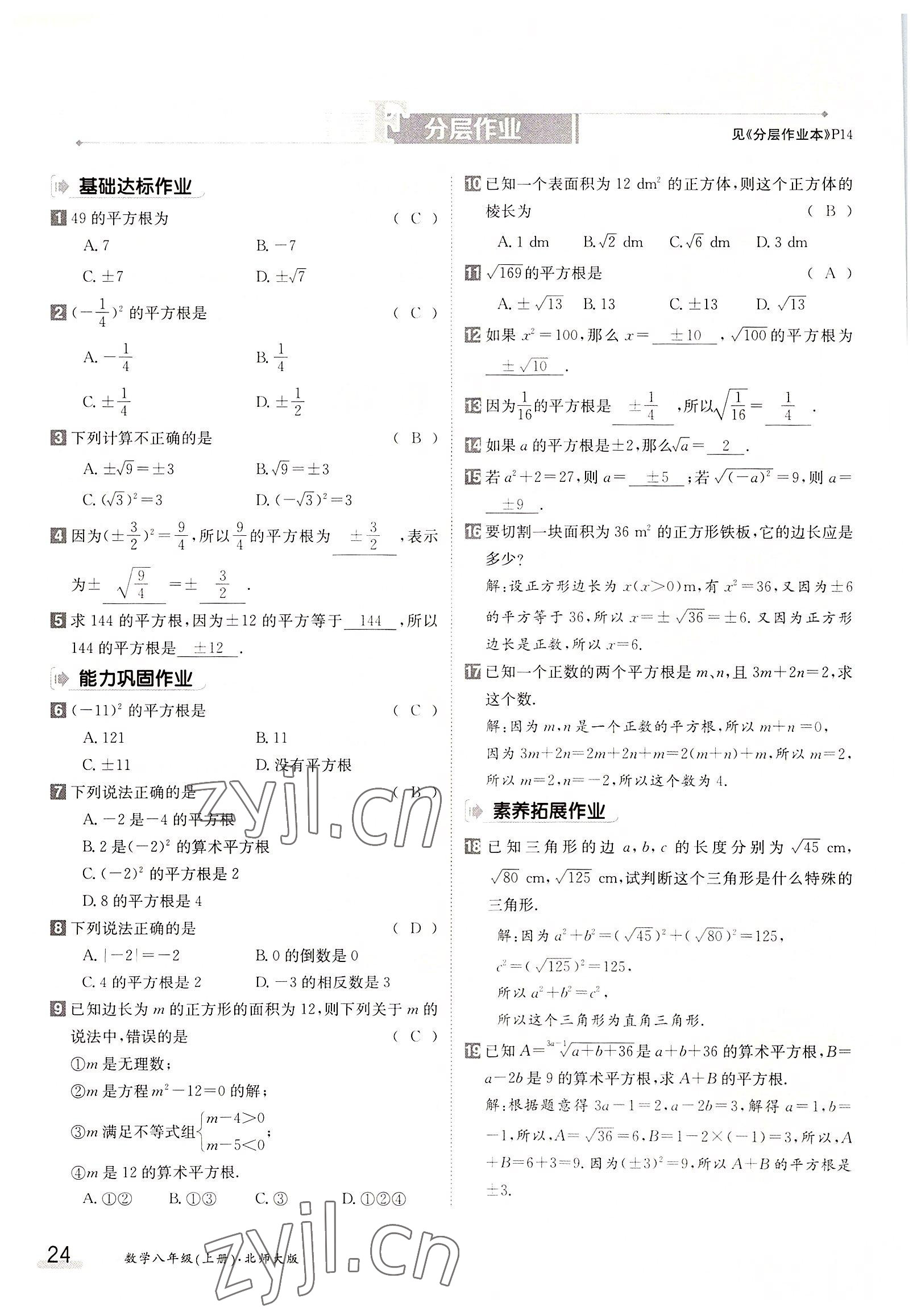 2022年金太陽(yáng)導(dǎo)學(xué)案八年級(jí)數(shù)學(xué)上冊(cè)北師大版 參考答案第24頁(yè)