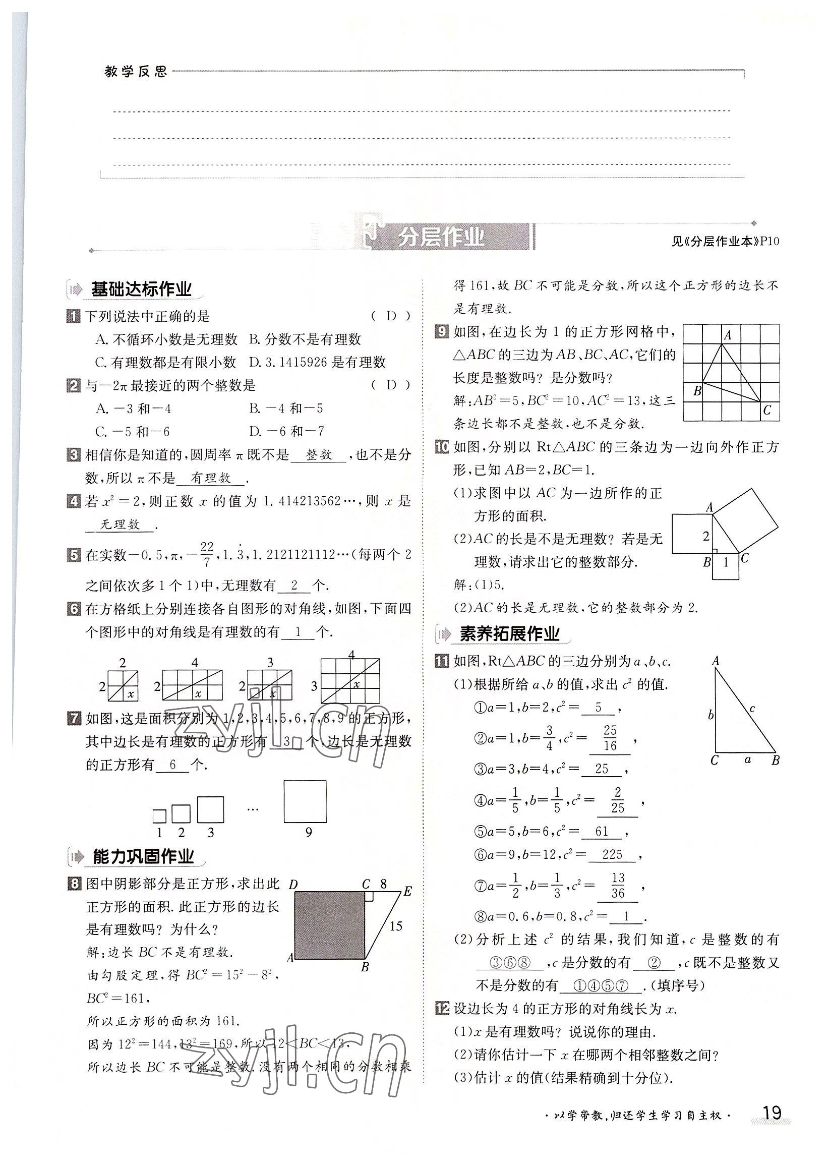 2022年金太陽(yáng)導(dǎo)學(xué)案八年級(jí)數(shù)學(xué)上冊(cè)北師大版 參考答案第19頁(yè)