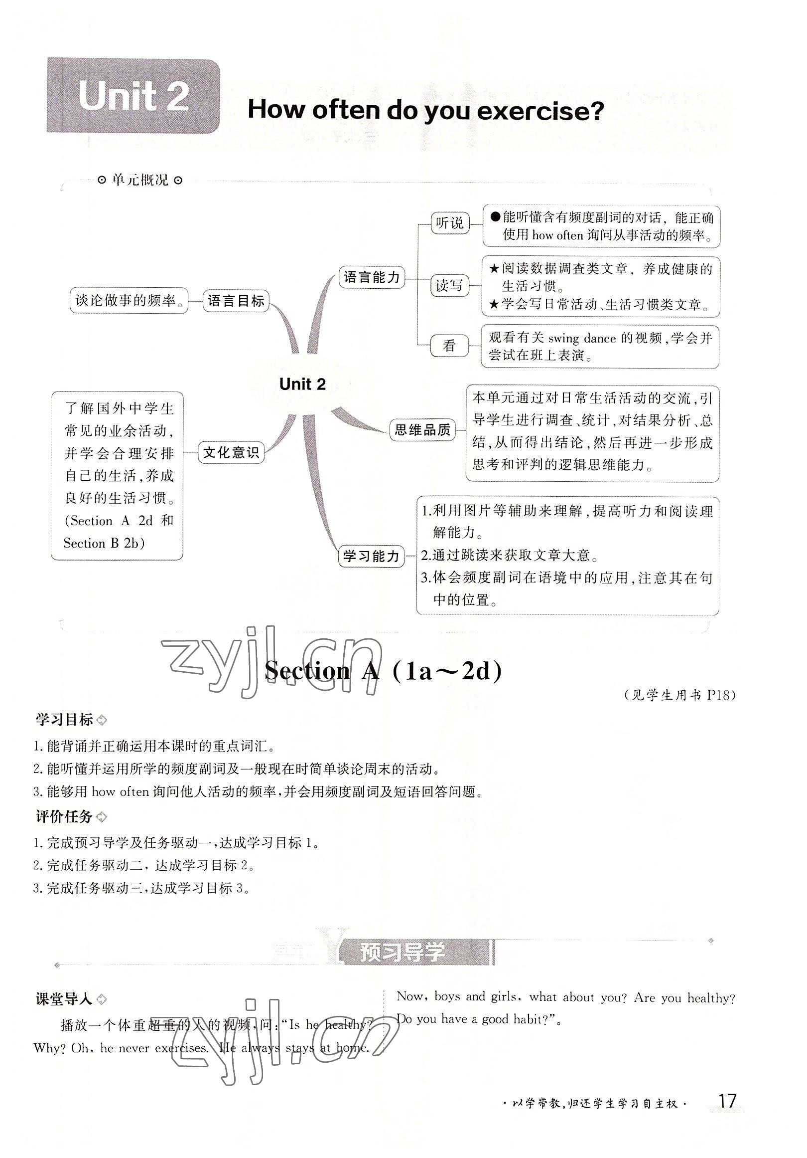 2022年金太陽導(dǎo)學(xué)案八年級英語上冊人教版 參考答案第17頁