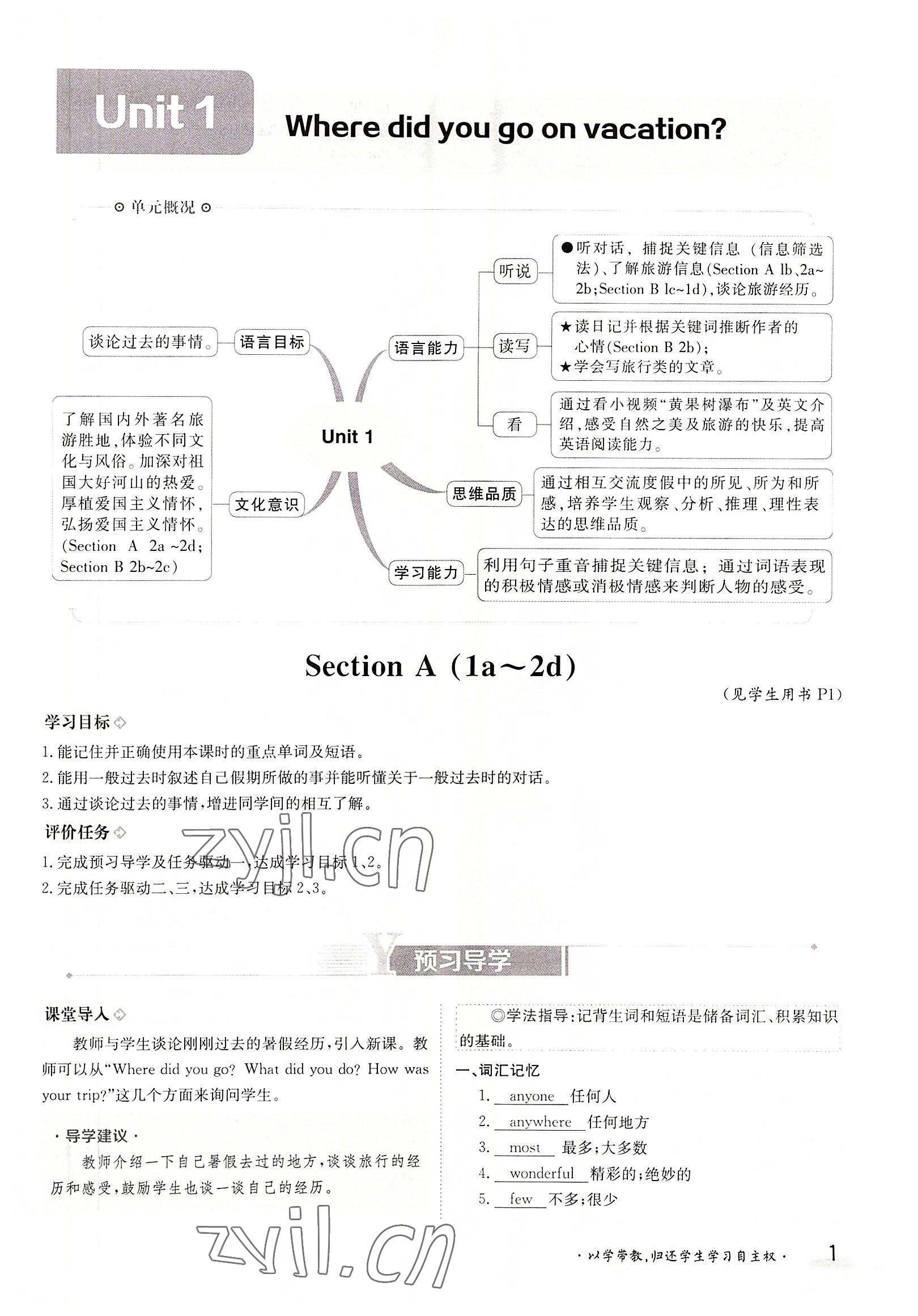 2022年金太陽導(dǎo)學(xué)案八年級(jí)英語上冊(cè)人教版 參考答案第1頁