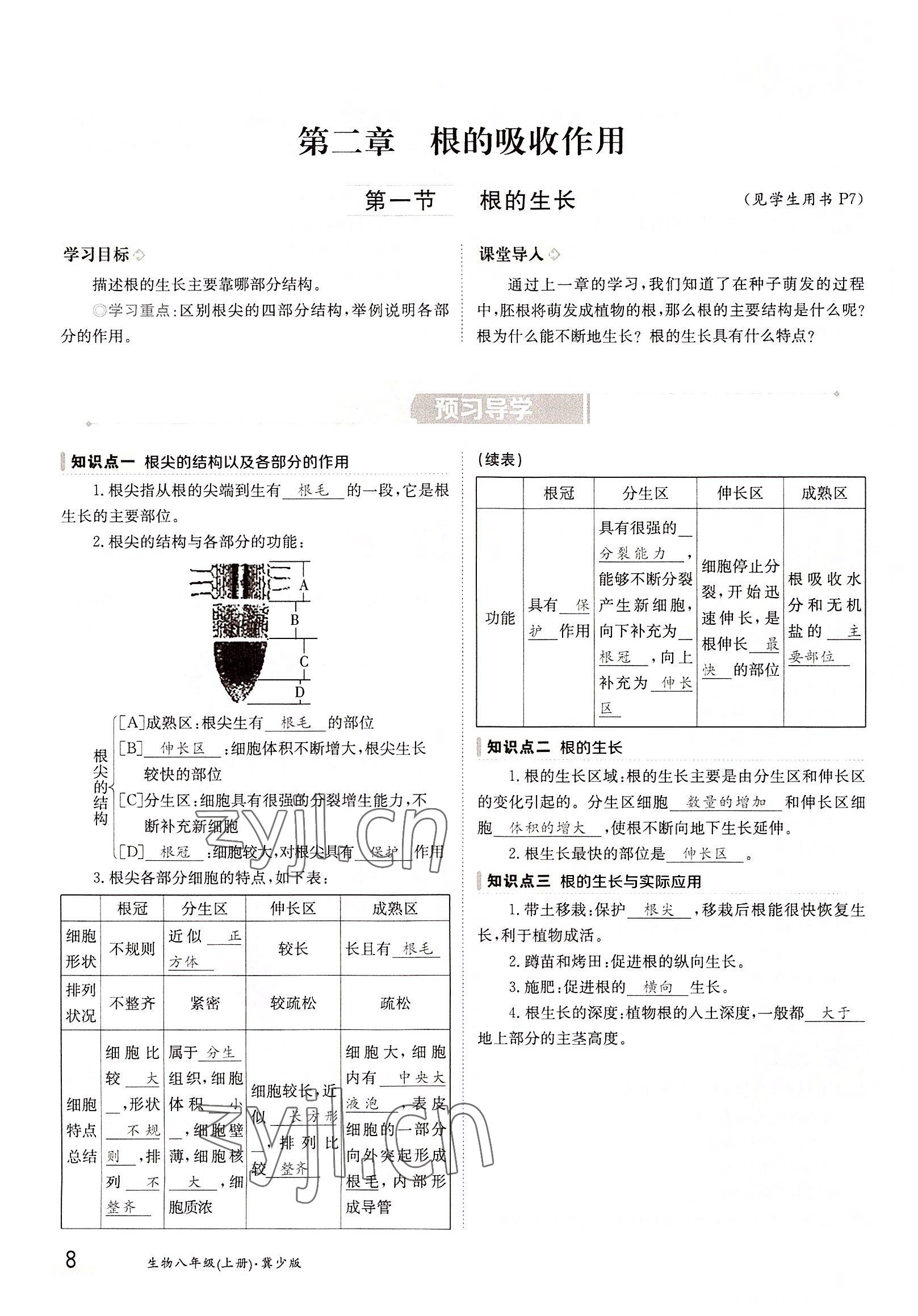 2022年金太陽(yáng)導(dǎo)學(xué)案八年級(jí)生物上冊(cè)冀少版 參考答案第8頁(yè)