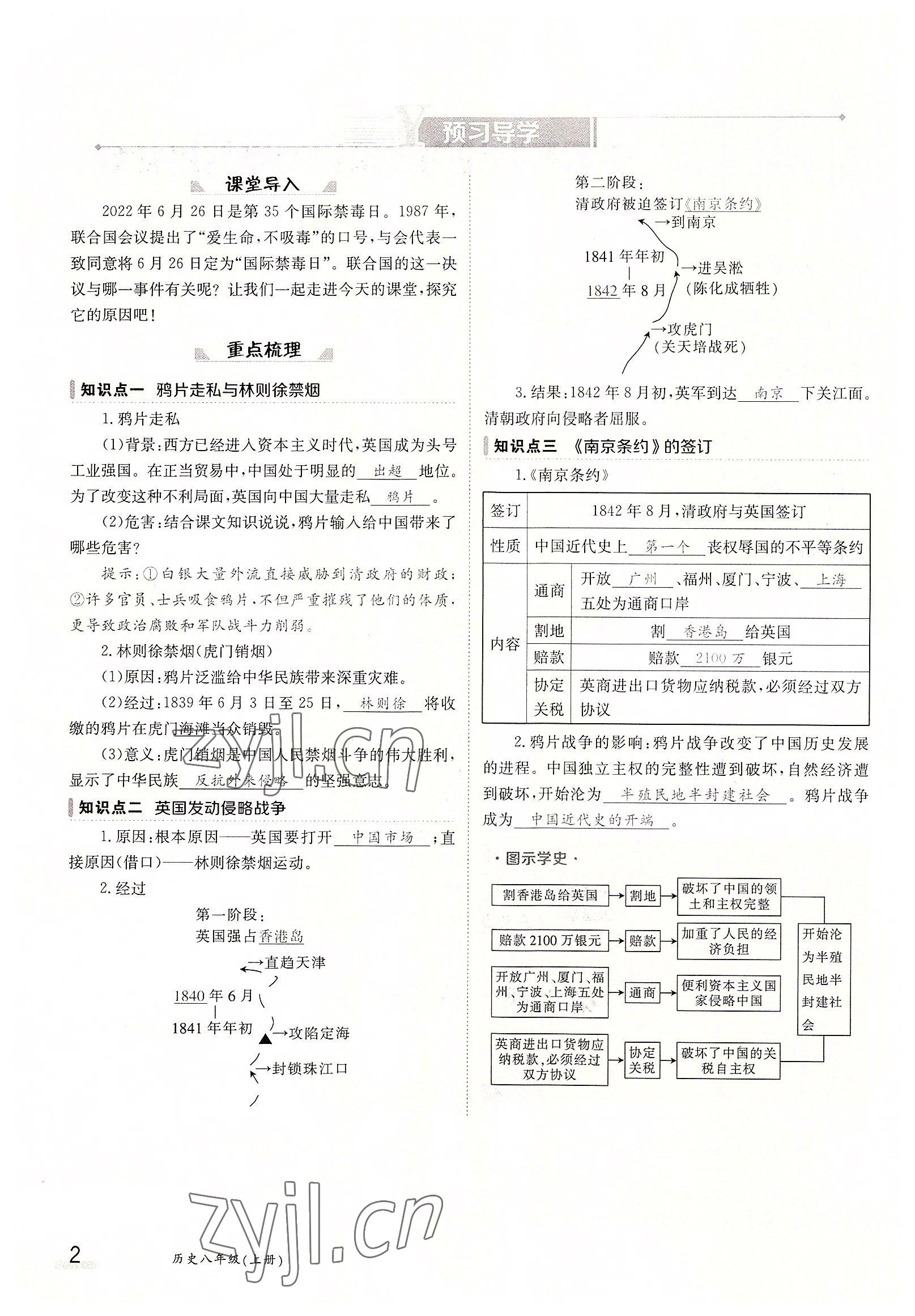 2022年金太阳导学案八年级历史上册人教版 参考答案第2页