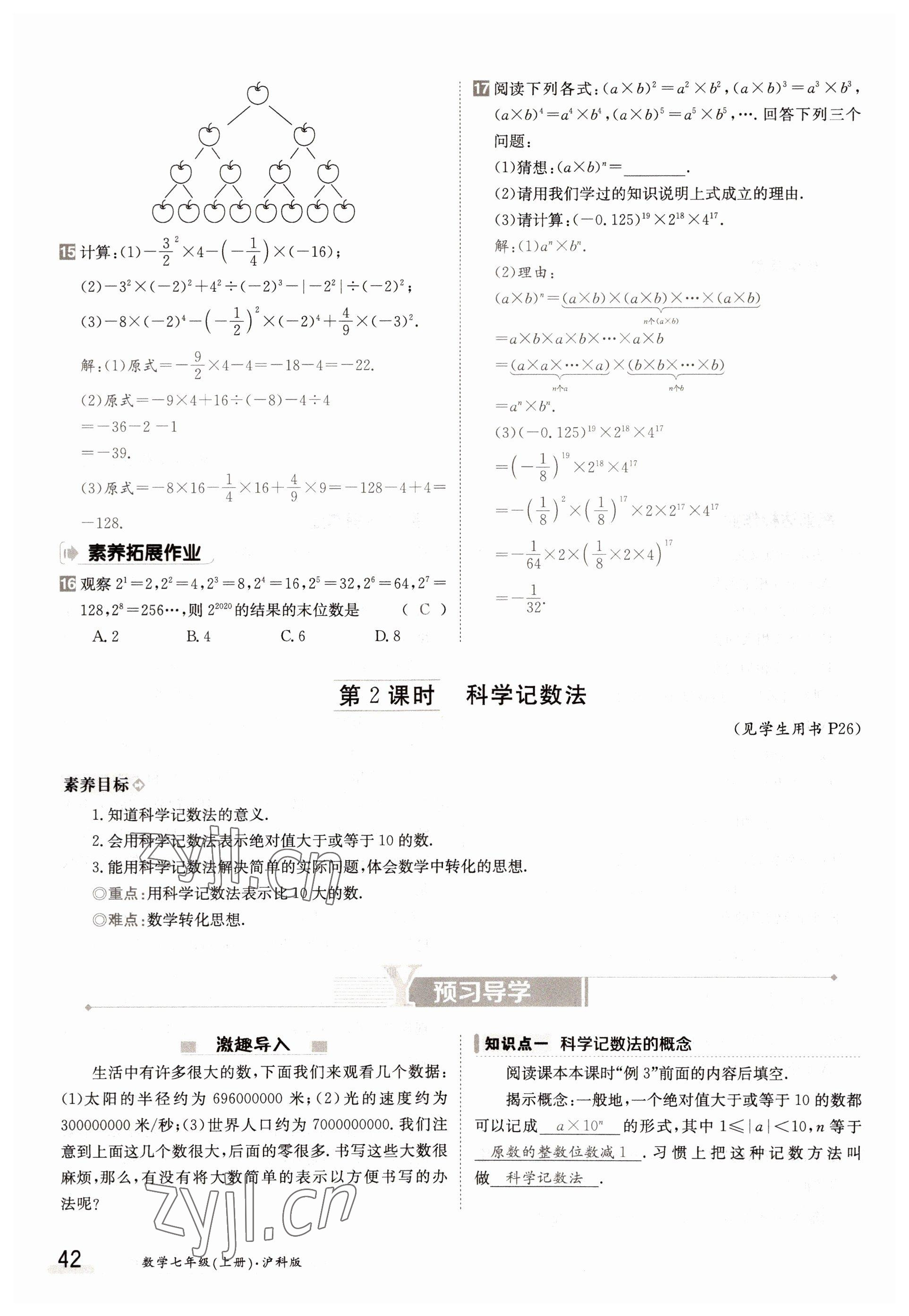 2022年金太陽導(dǎo)學(xué)案七年級(jí)數(shù)學(xué)上冊(cè)滬科版 參考答案第42頁