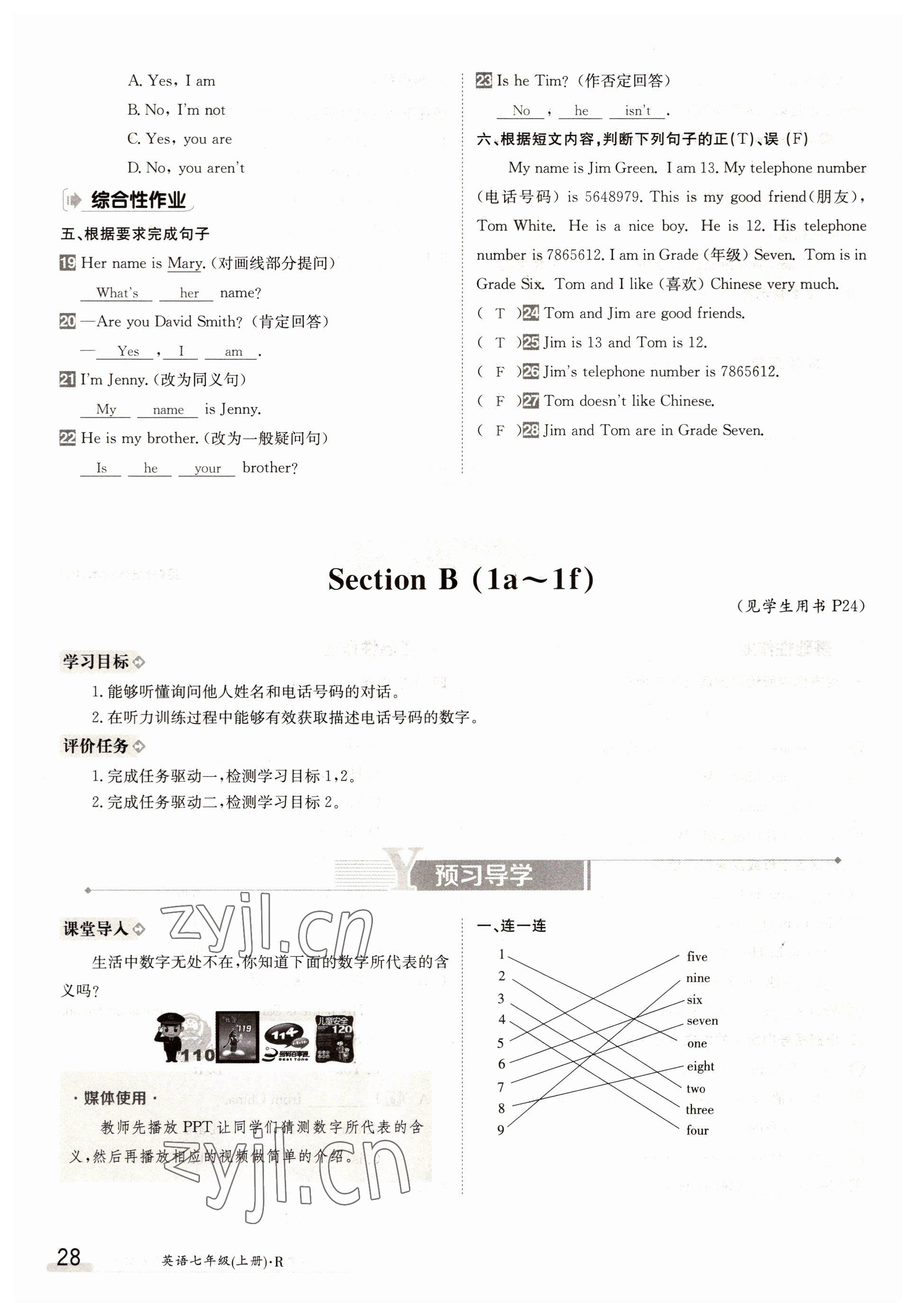 2022年金太陽導(dǎo)學(xué)案七年級英語上冊人教版 參考答案第28頁