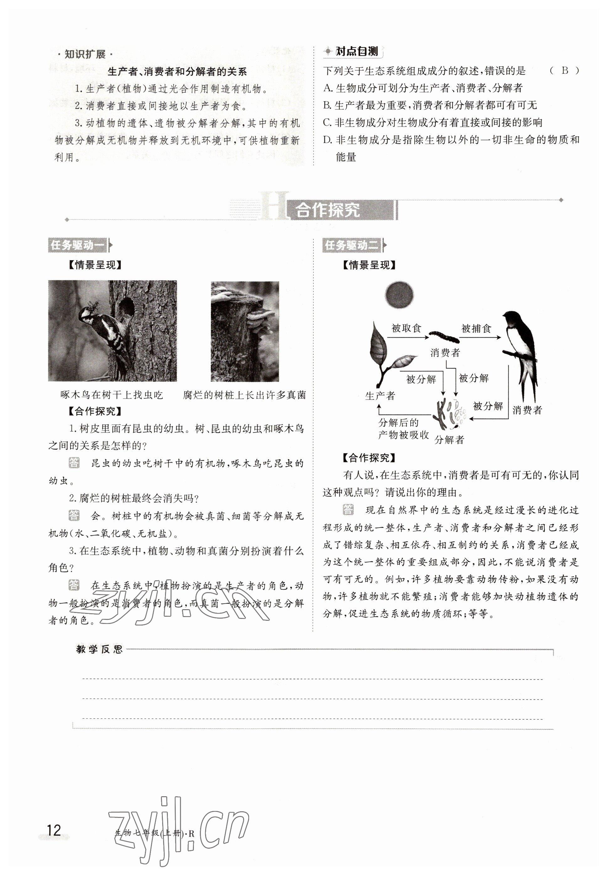 2022年金太陽導(dǎo)學(xué)案七年級生物上冊人教版 參考答案第12頁