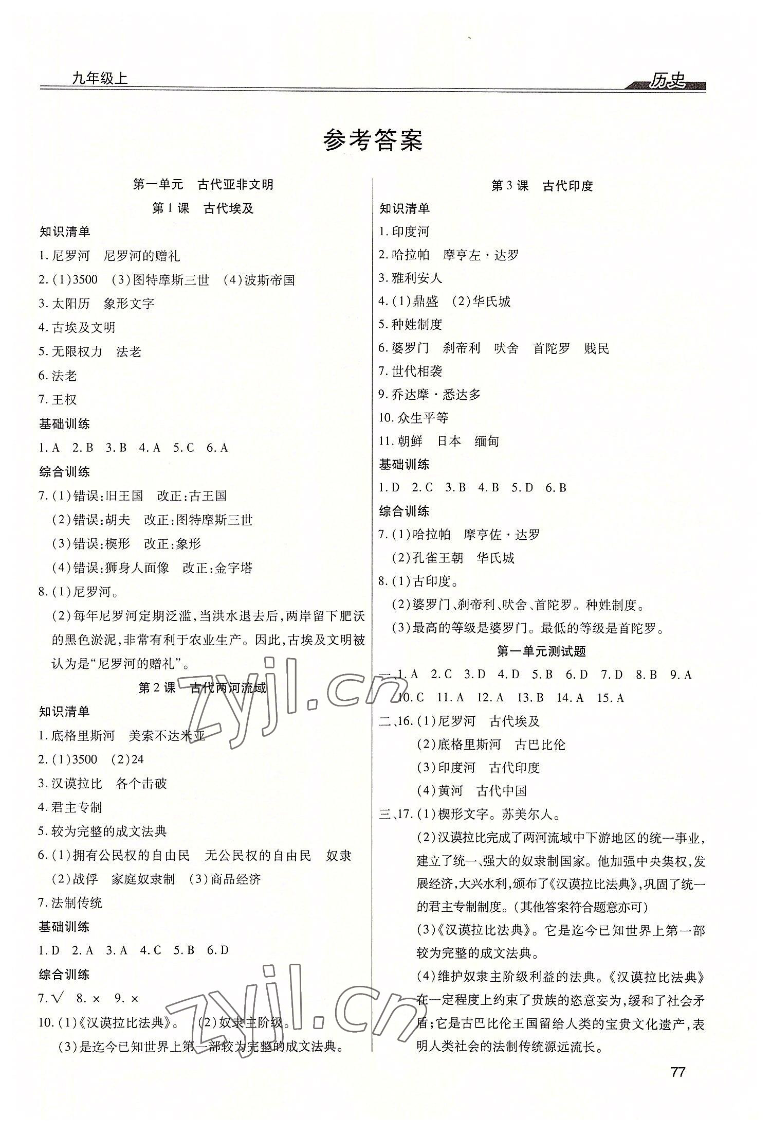 2022年全练练测考九年级历史上册人教版 第1页