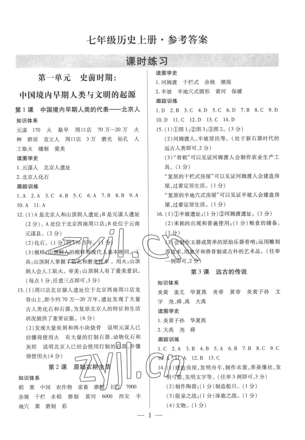 2022年考點跟蹤同步訓(xùn)練七年級歷史上冊人教版深圳專版 第1頁