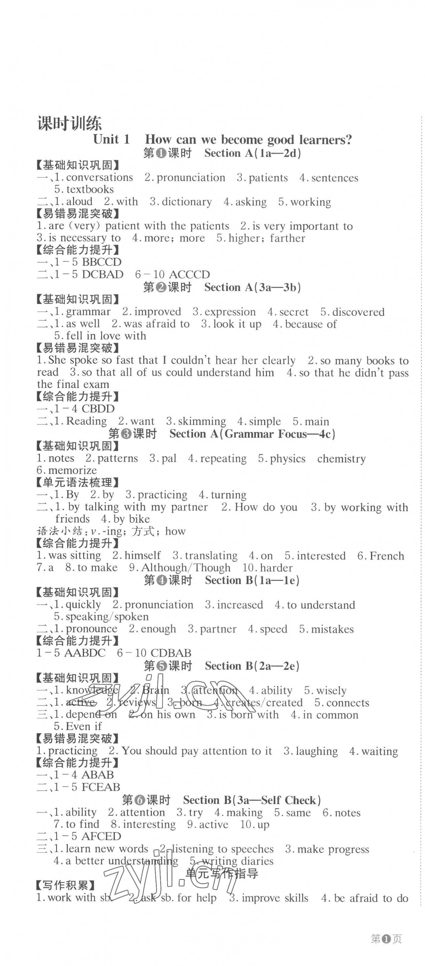 2022年全效學(xué)習(xí)學(xué)業(yè)評(píng)價(jià)方案九年級(jí)英語全一冊(cè)人教版 第1頁