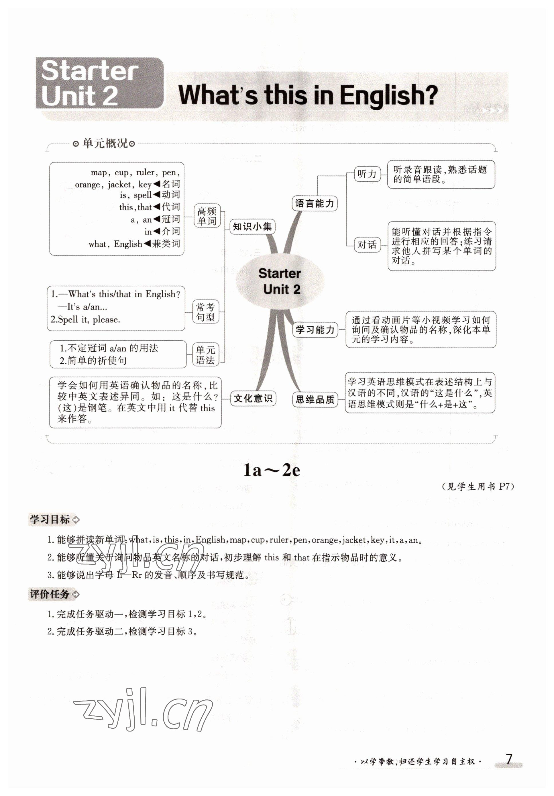 2022年三段六步導學案七年級英語上冊人教版 參考答案第7頁