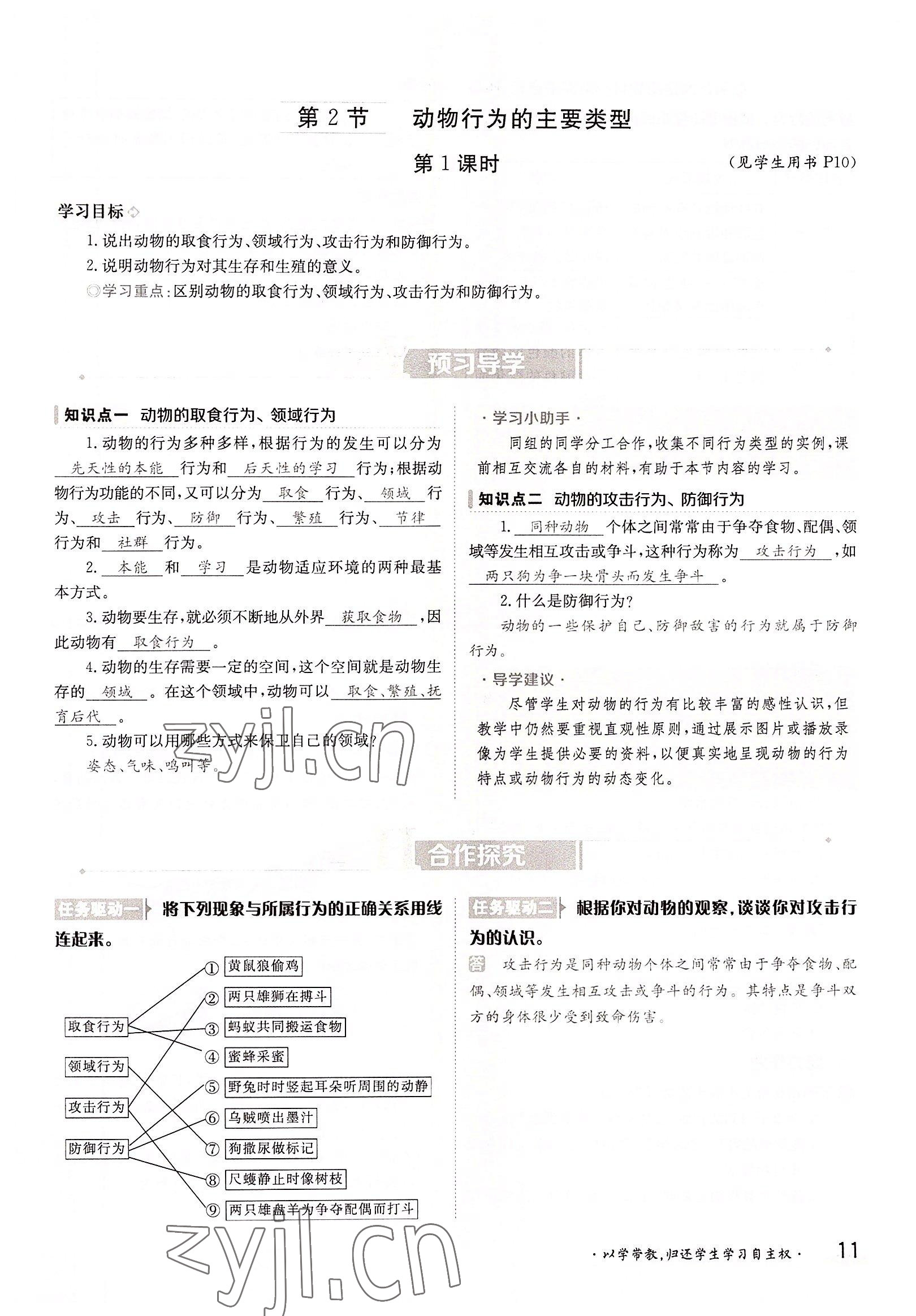 2022年三段六步導(dǎo)學(xué)案八年級(jí)生物上冊(cè)北師大版 參考答案第11頁