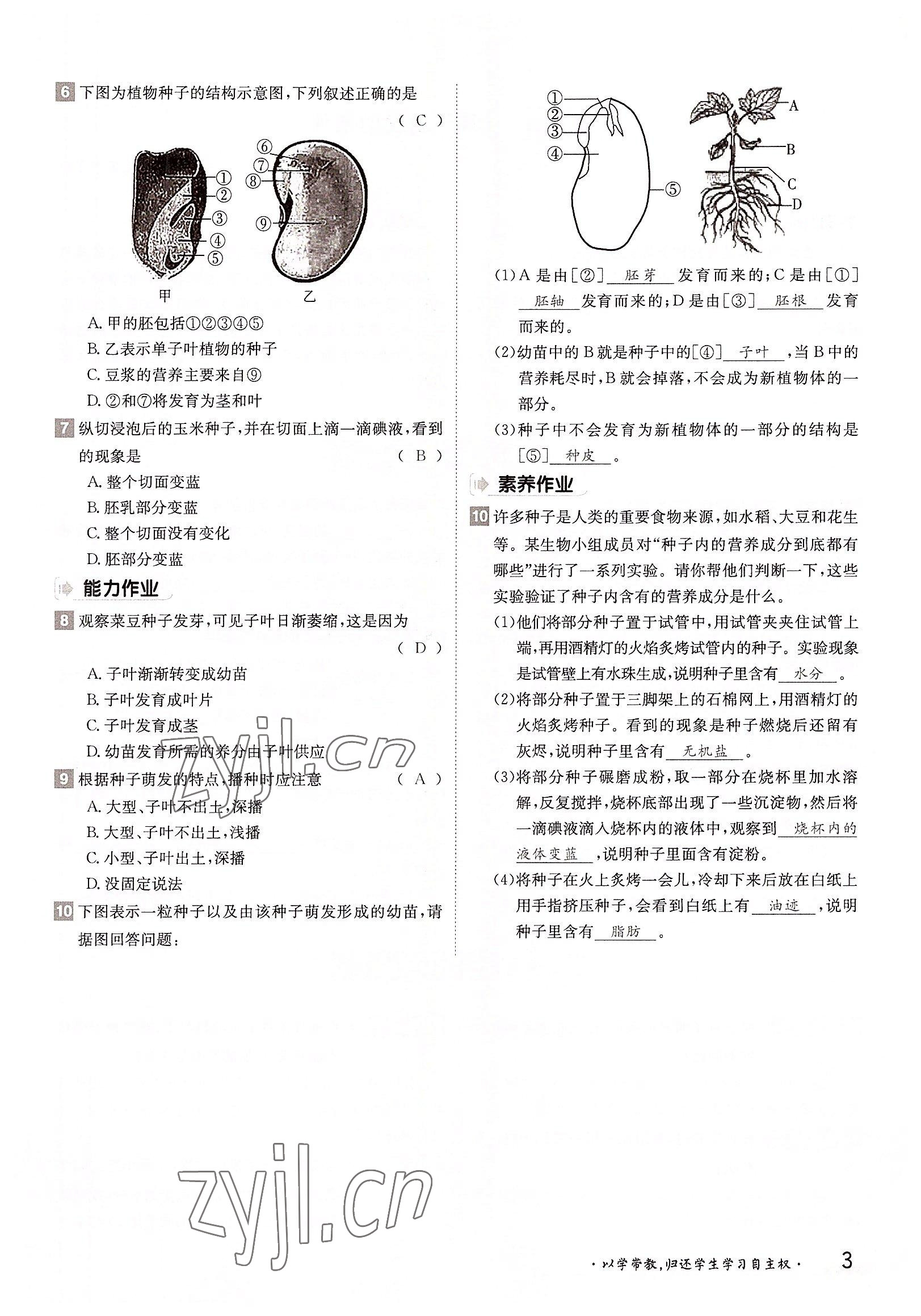 2022年三段六步導(dǎo)學(xué)案八年級生物上冊冀少版 參考答案第3頁