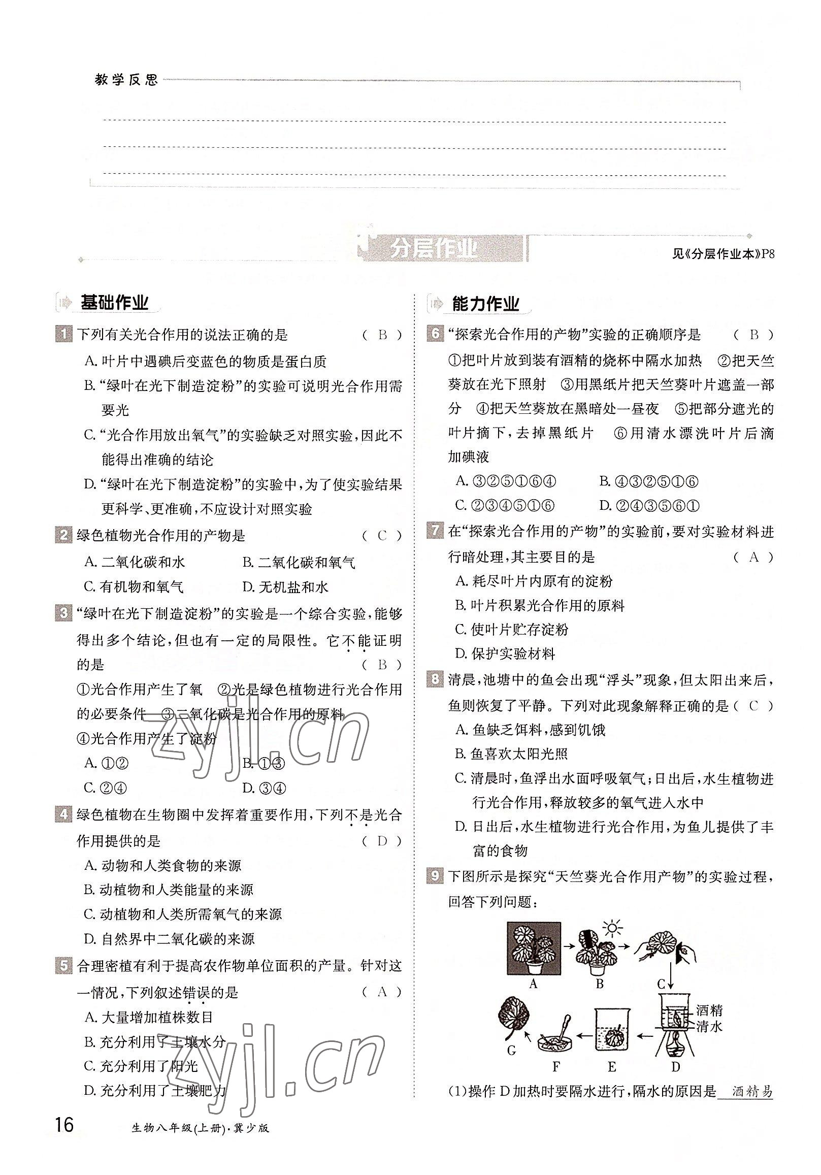 2022年三段六步导学案八年级生物上册冀少版 参考答案第16页