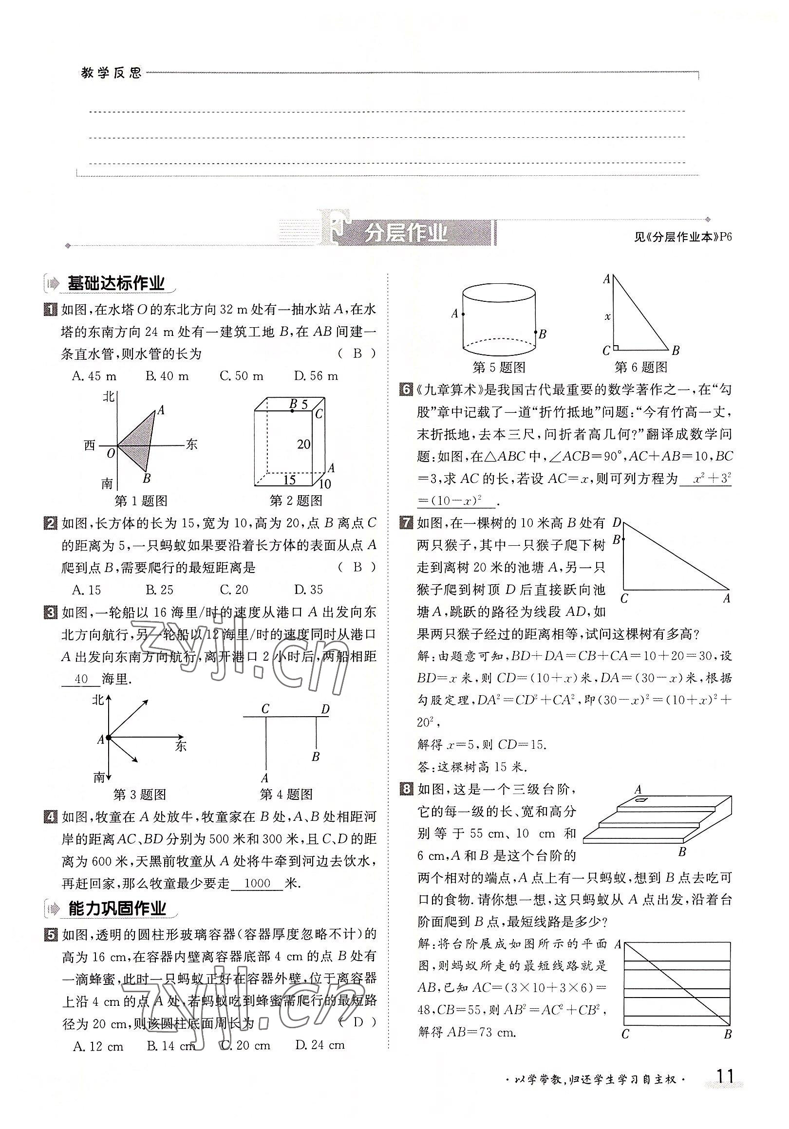 2022年三段六步導學案八年級數(shù)學上冊北師大版 參考答案第11頁