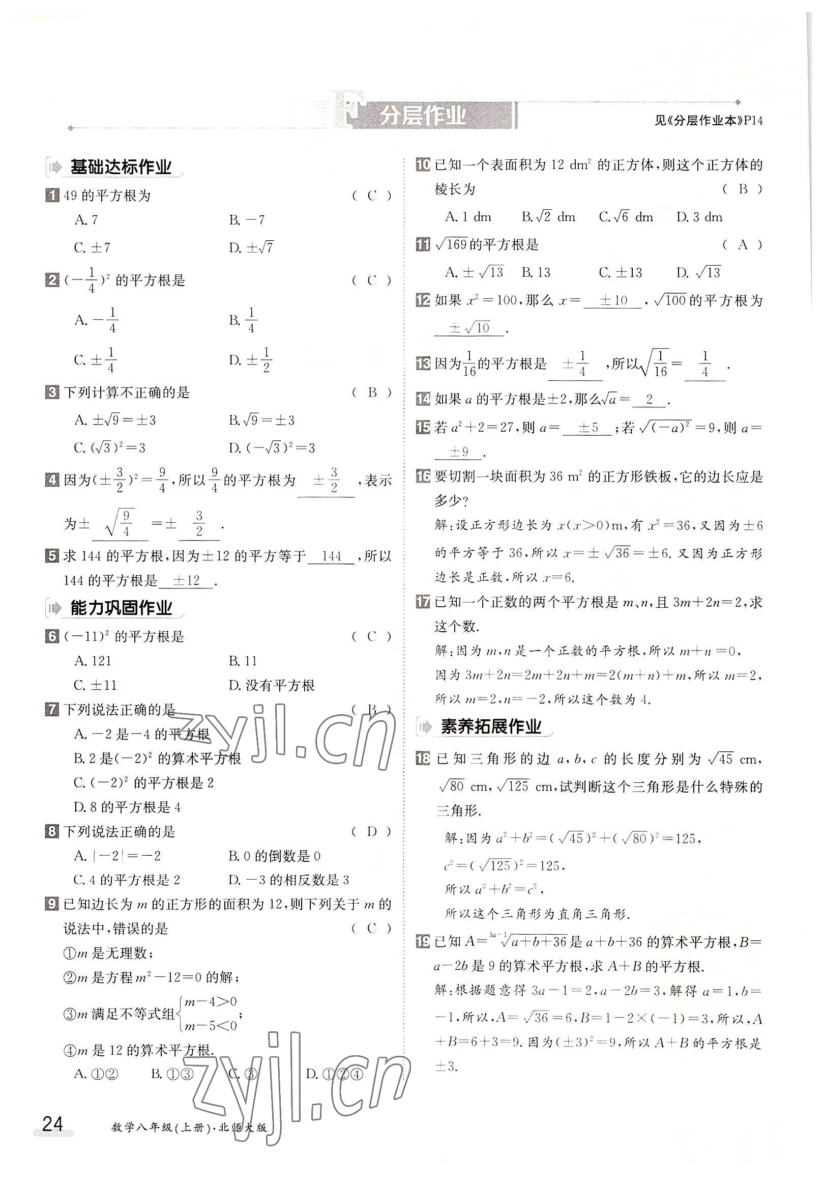 2022年三段六步導(dǎo)學(xué)案八年級(jí)數(shù)學(xué)上冊(cè)北師大版 參考答案第24頁(yè)