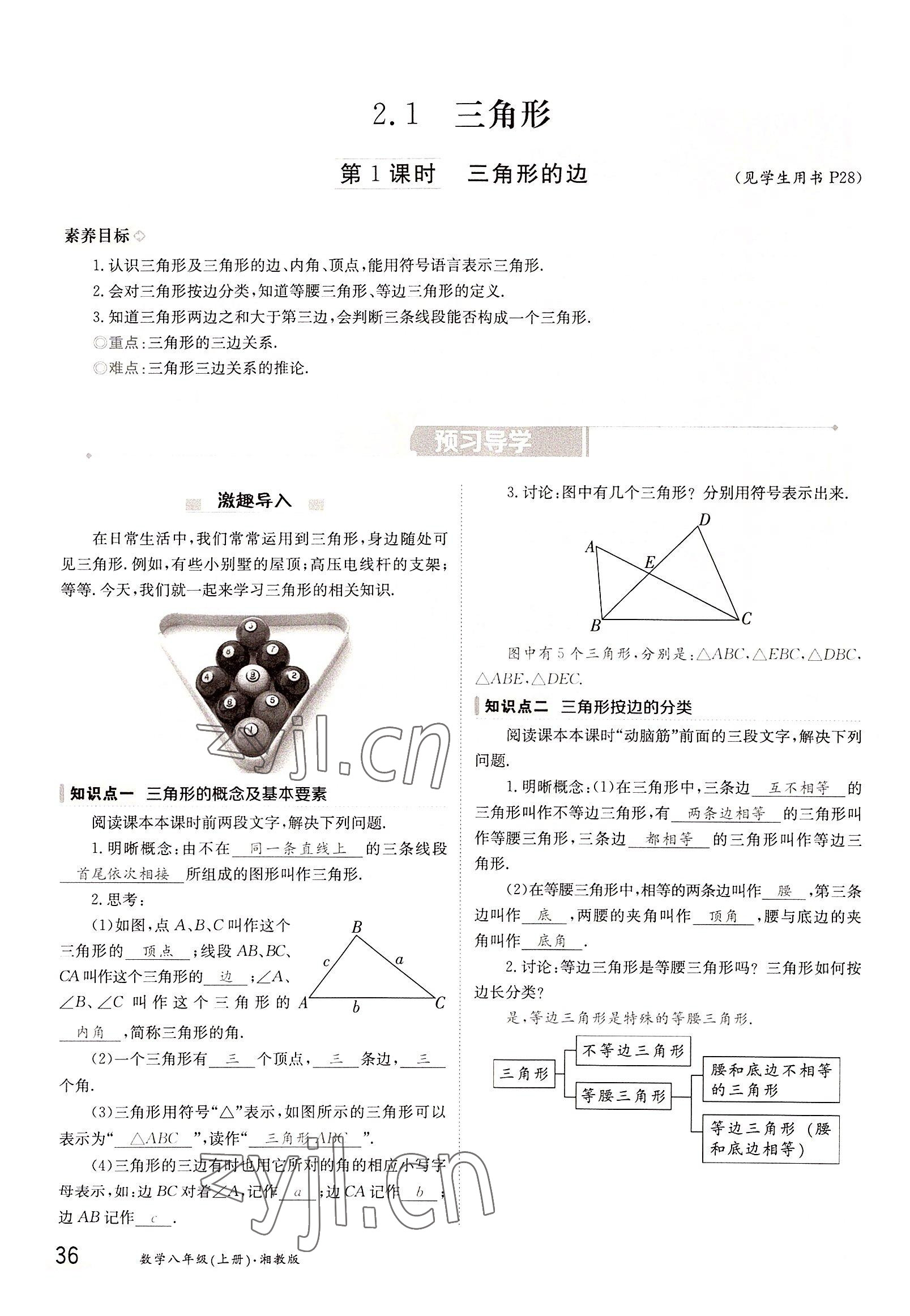 2022年三段六步導學案八年級數學上冊湘教版 參考答案第36頁