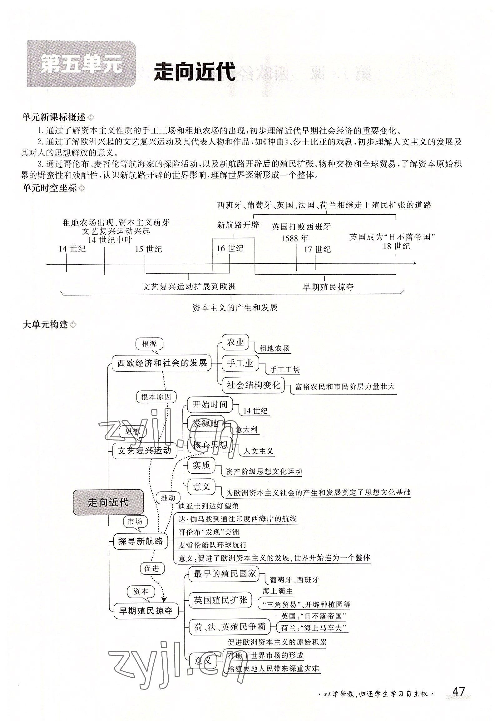 2022年三段六步導學案九年級歷史全一冊人教版 參考答案第47頁