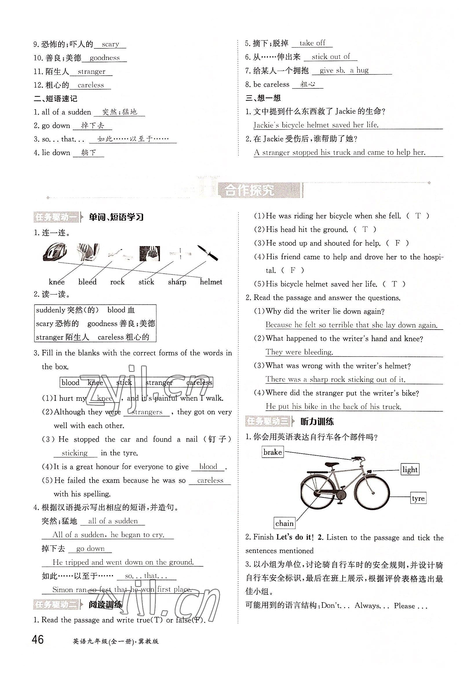 2022年三段六步導學案九年級英語全一冊冀教版 參考答案第46頁