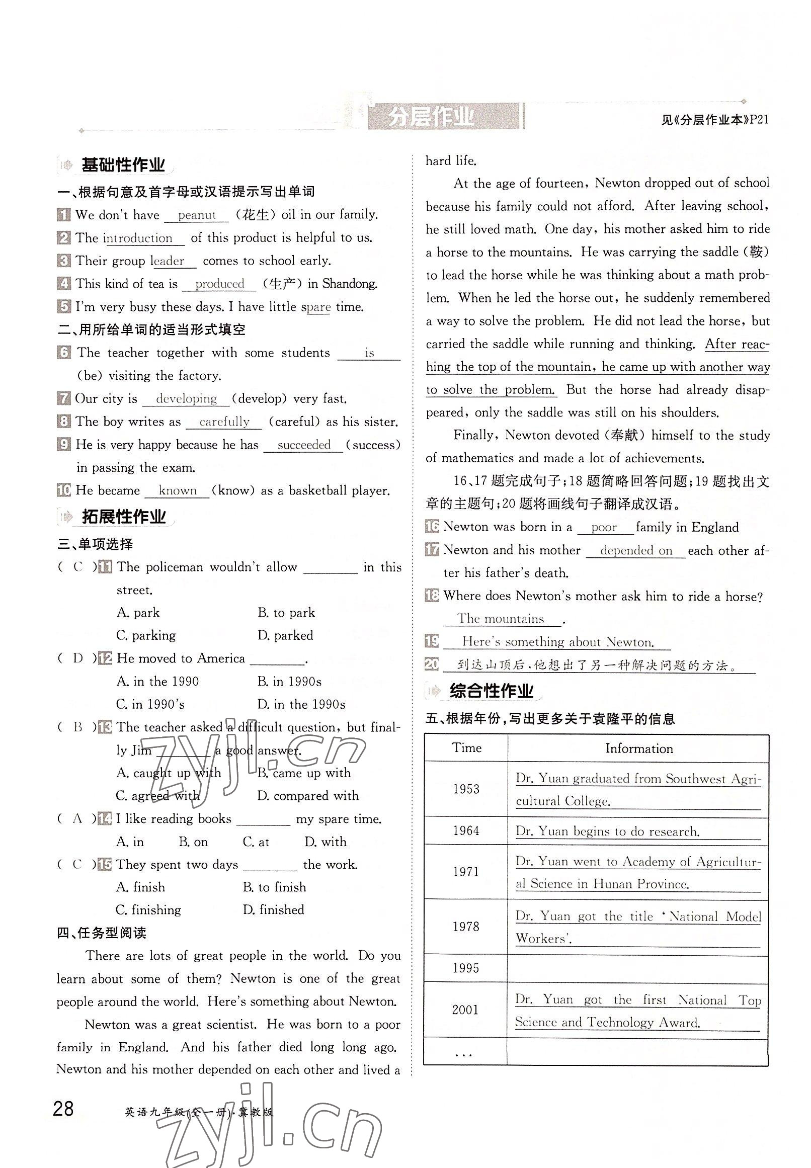 2022年三段六步導學案九年級英語全一冊冀教版 參考答案第28頁