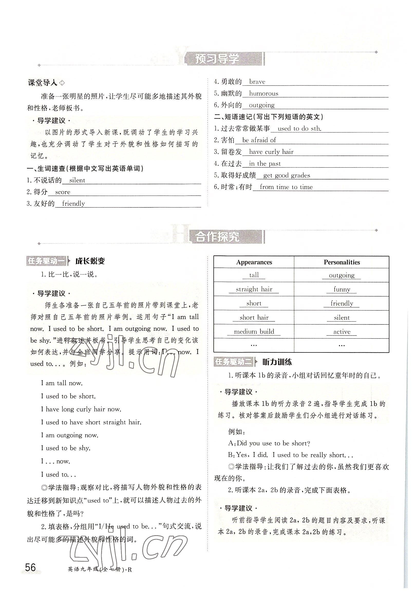 2022年三段六步導學案九年級英語全一冊人教版 參考答案第56頁
