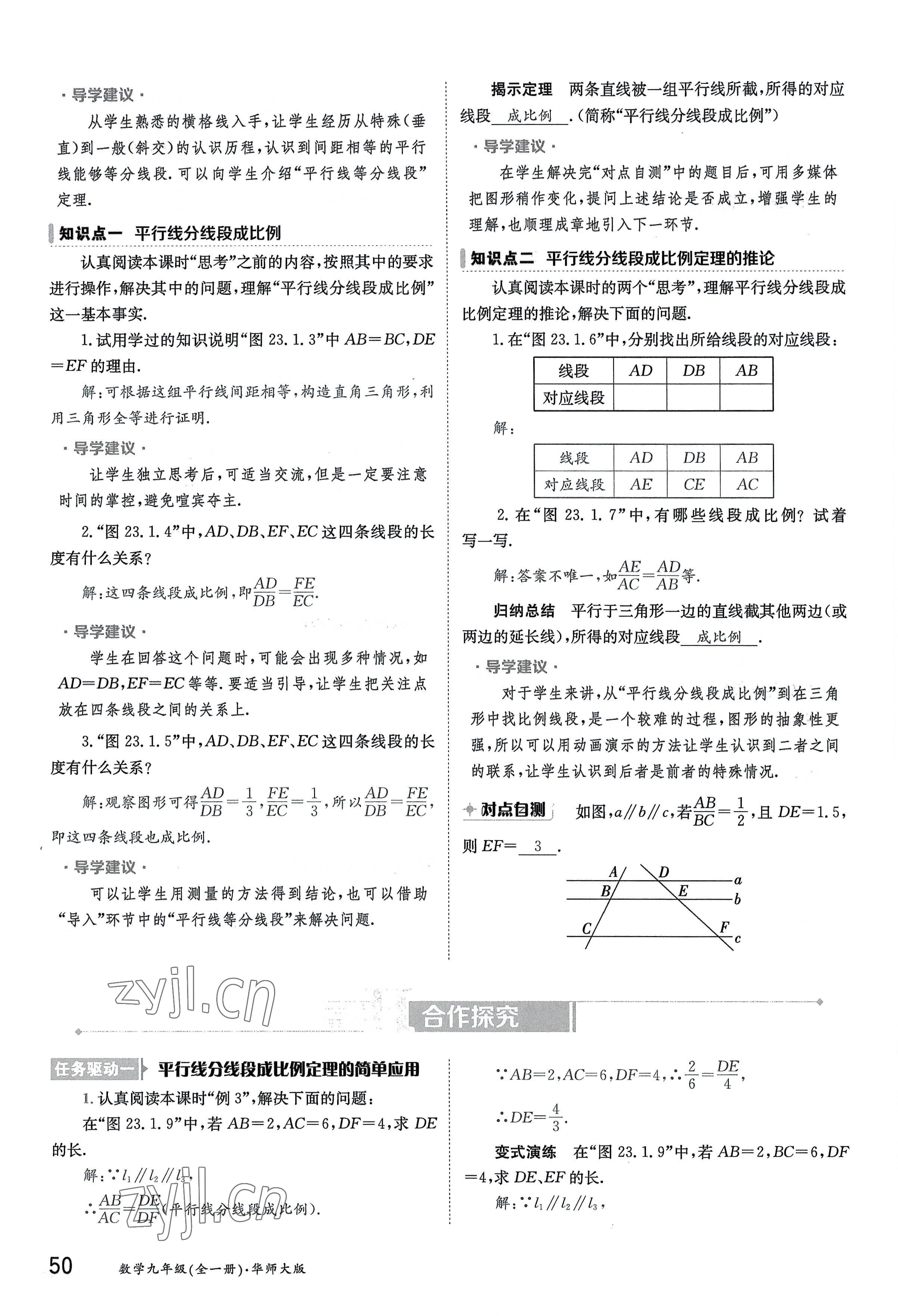 2022年三段六步導學案九年級數學全一冊華師大版 參考答案第50頁