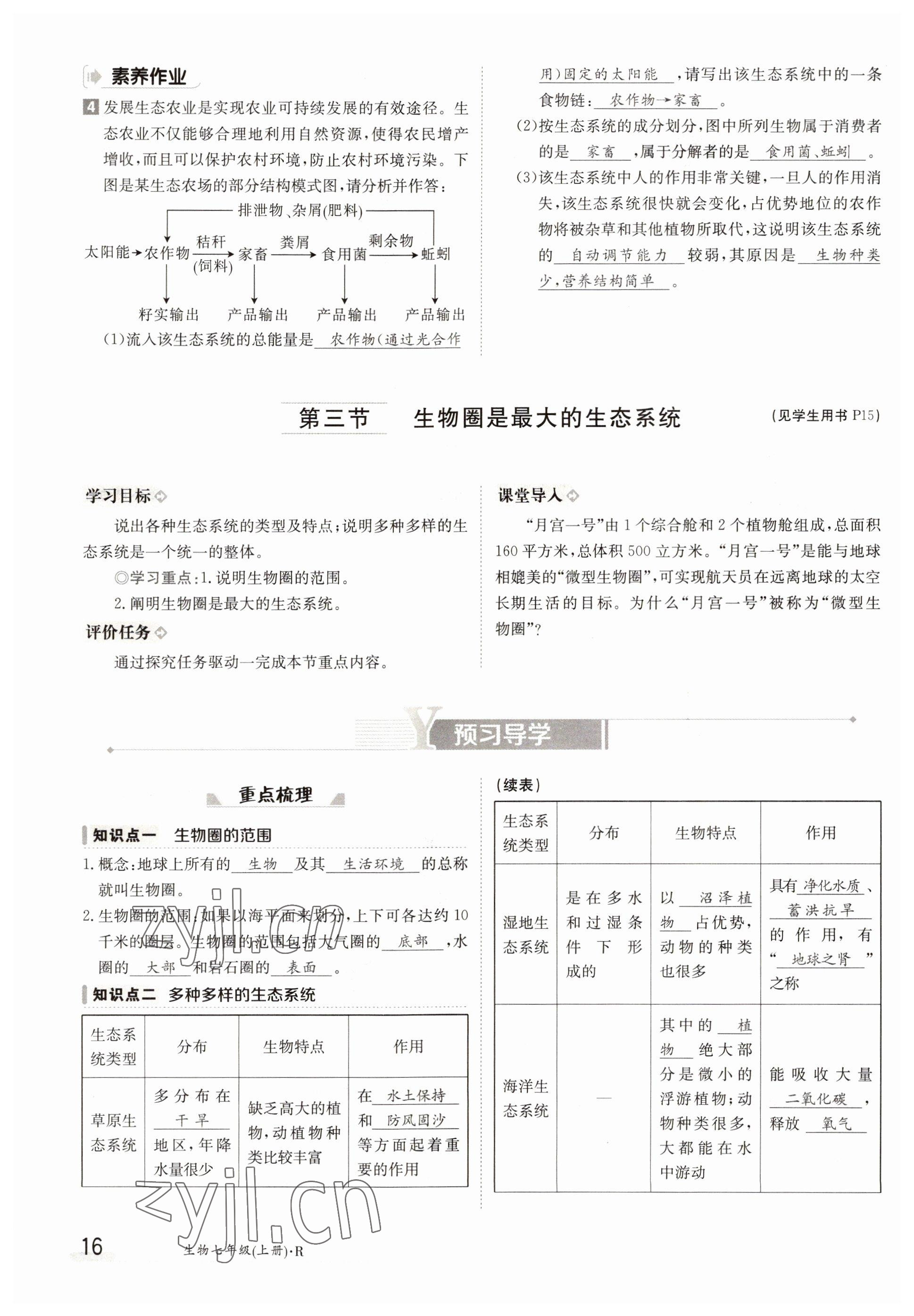 2022年金太陽分層作業本七年級生物上冊人教版 參考答案第16頁