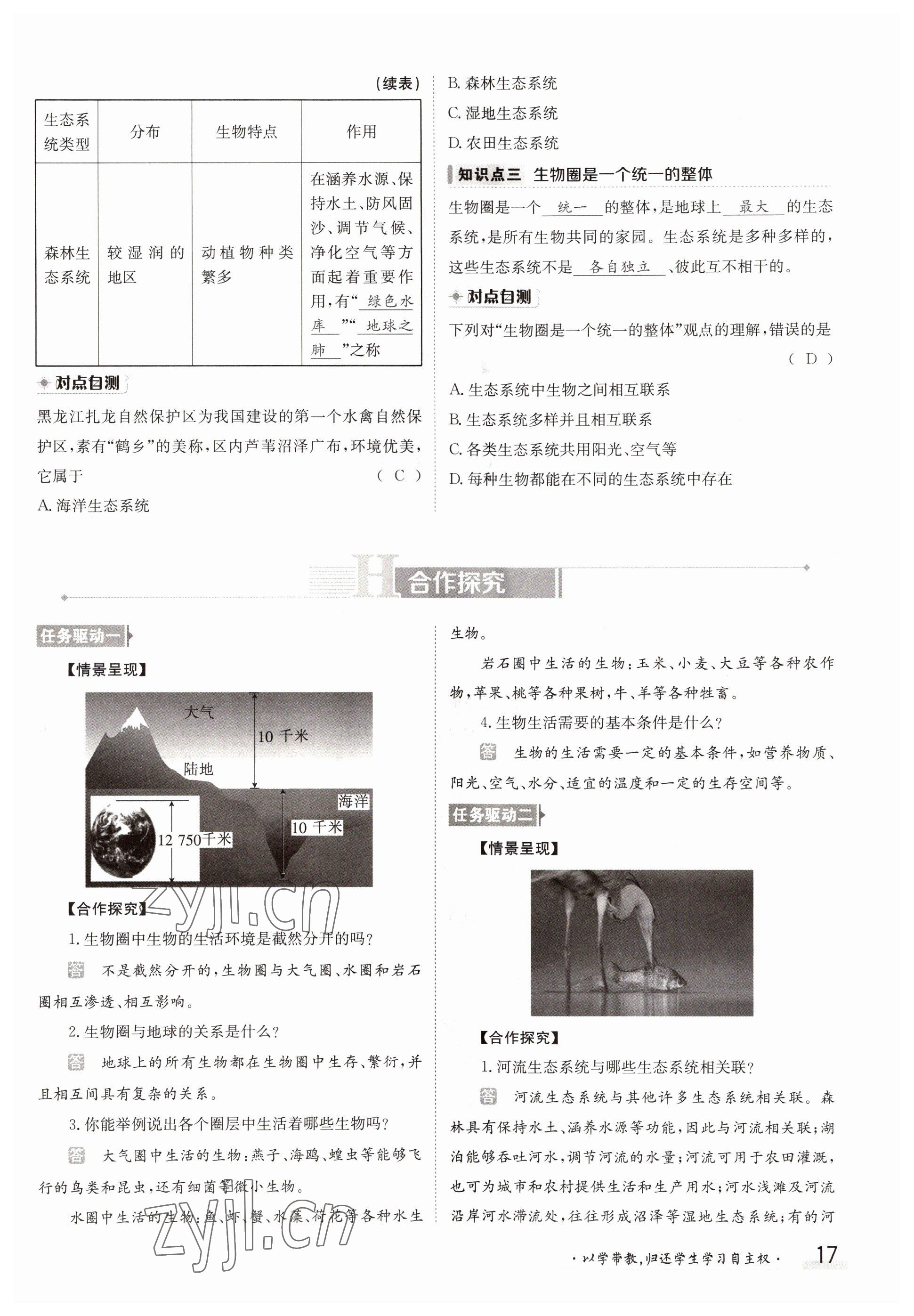 2022年金太陽分層作業本七年級生物上冊人教版 參考答案第17頁