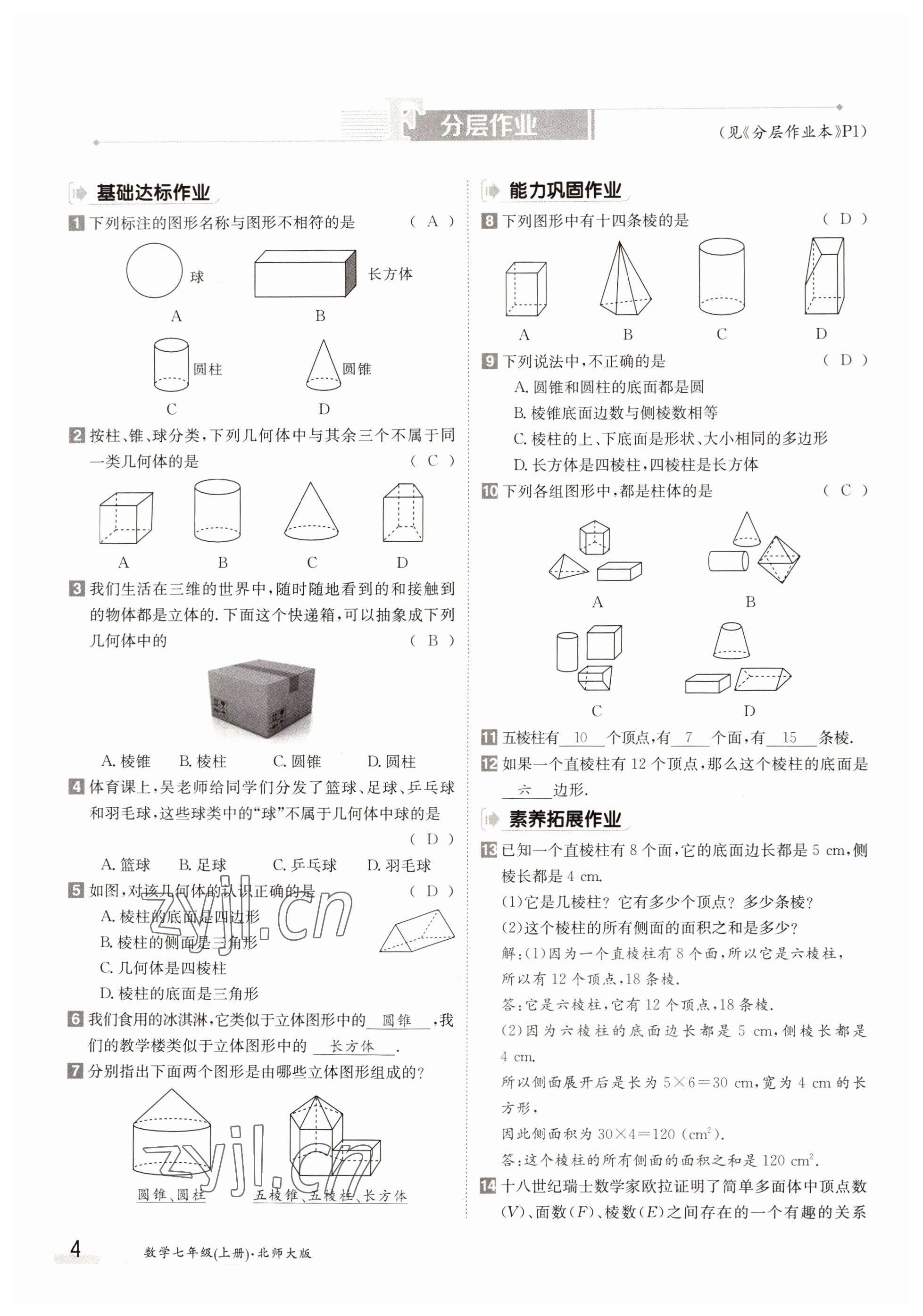 2022年金太陽分層作業本七年級數學上冊北師大版 第4頁