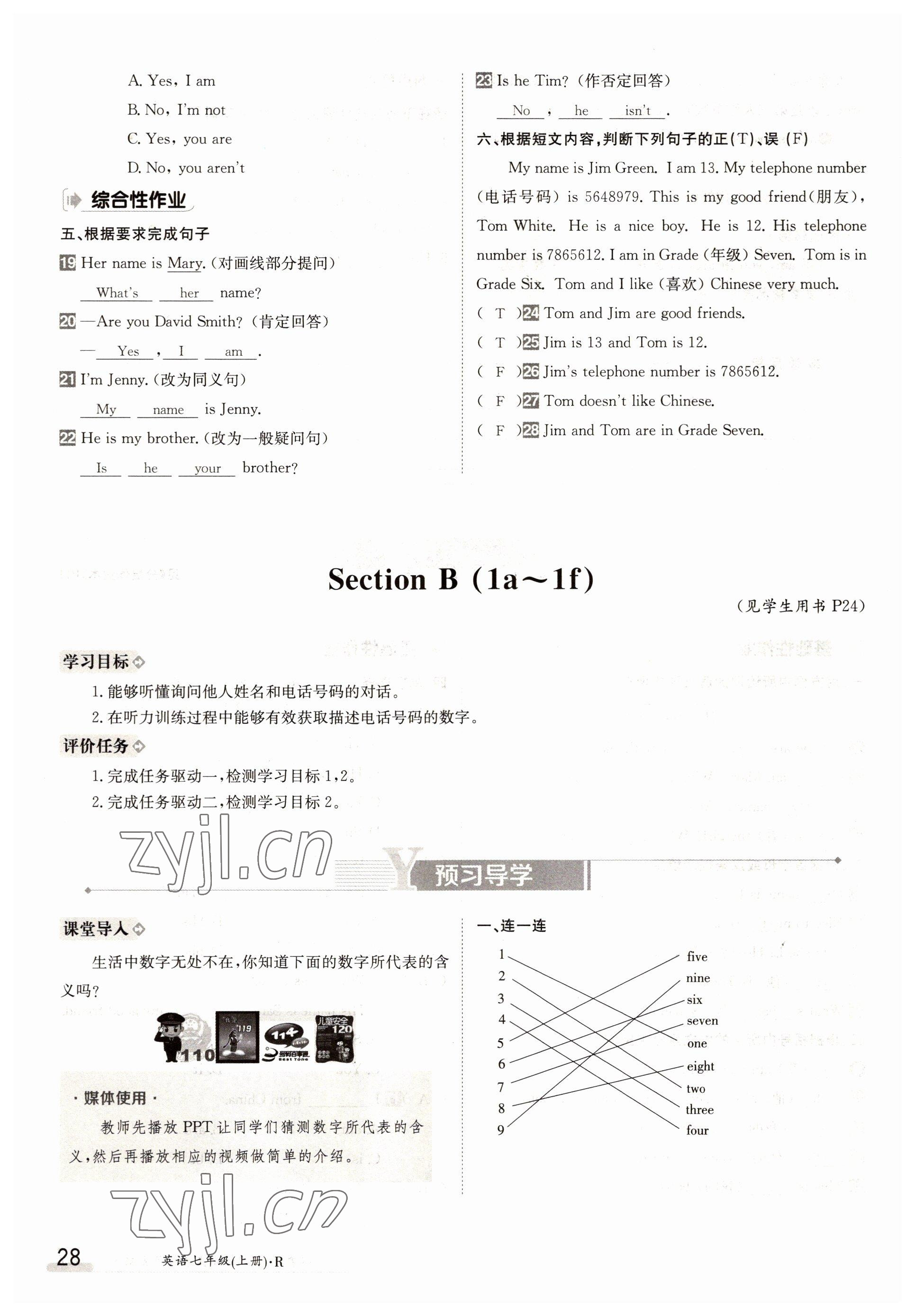 2022年金太陽分層作業(yè)本七年級英語上冊人教版 參考答案第28頁