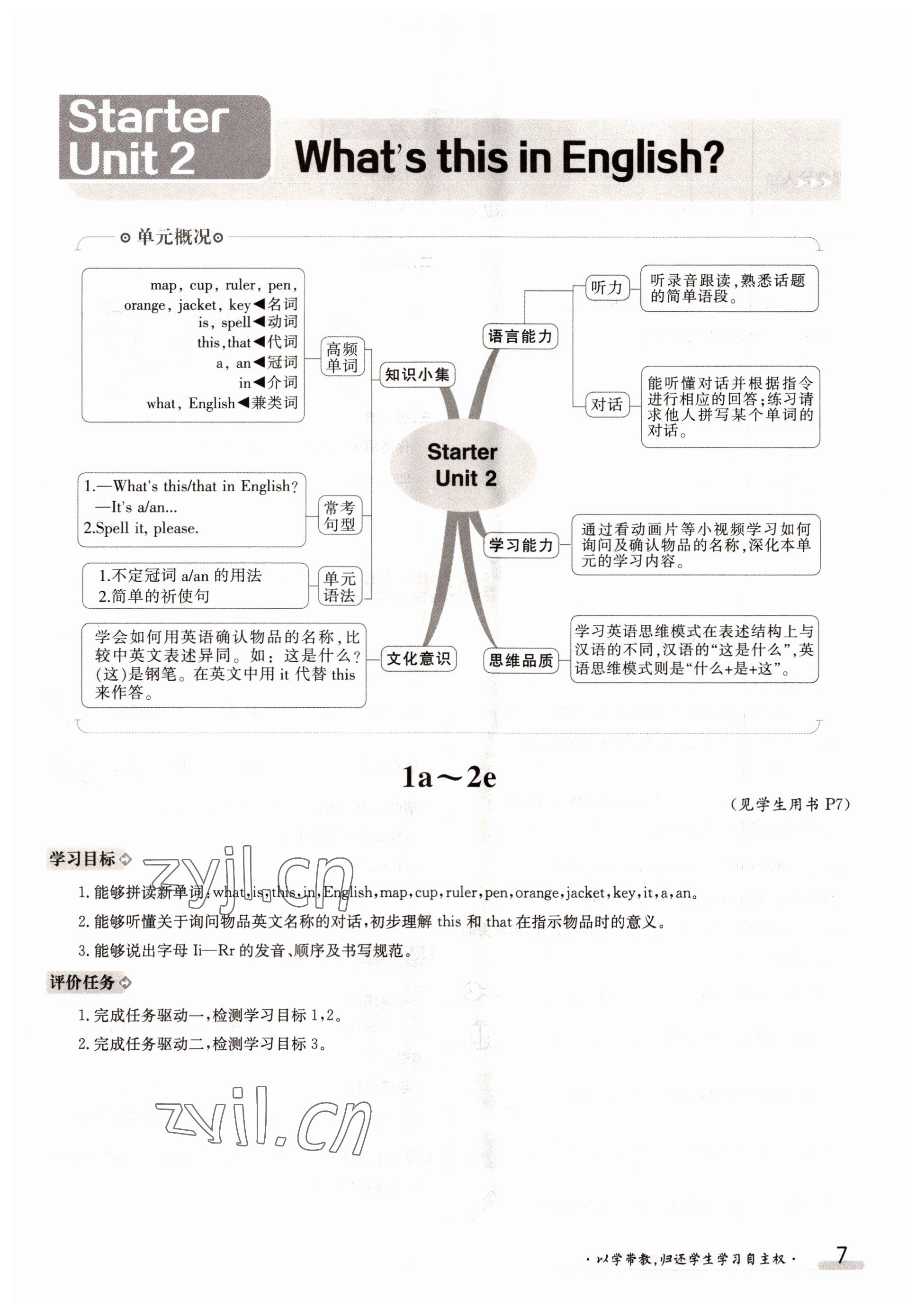 2022年金太陽分層作業(yè)本七年級英語上冊人教版 參考答案第7頁