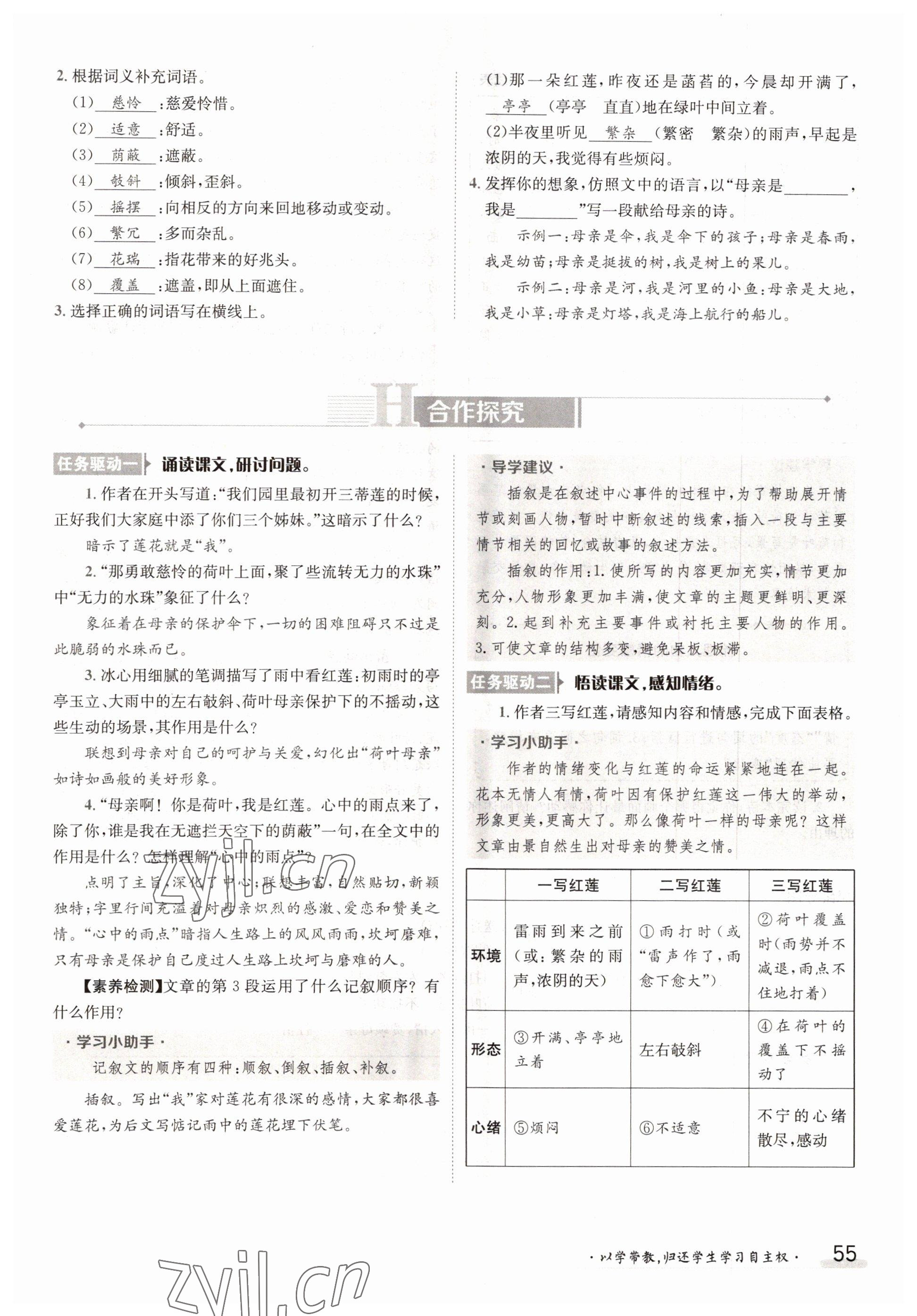 2022年金太陽分層作業(yè)本七年級語文上冊人教版 參考答案第55頁