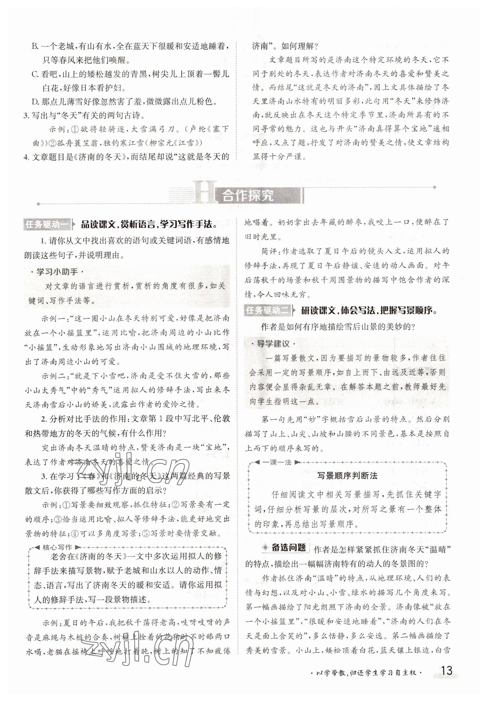 2022年金太陽分層作業本七年級語文上冊人教版 參考答案第13頁