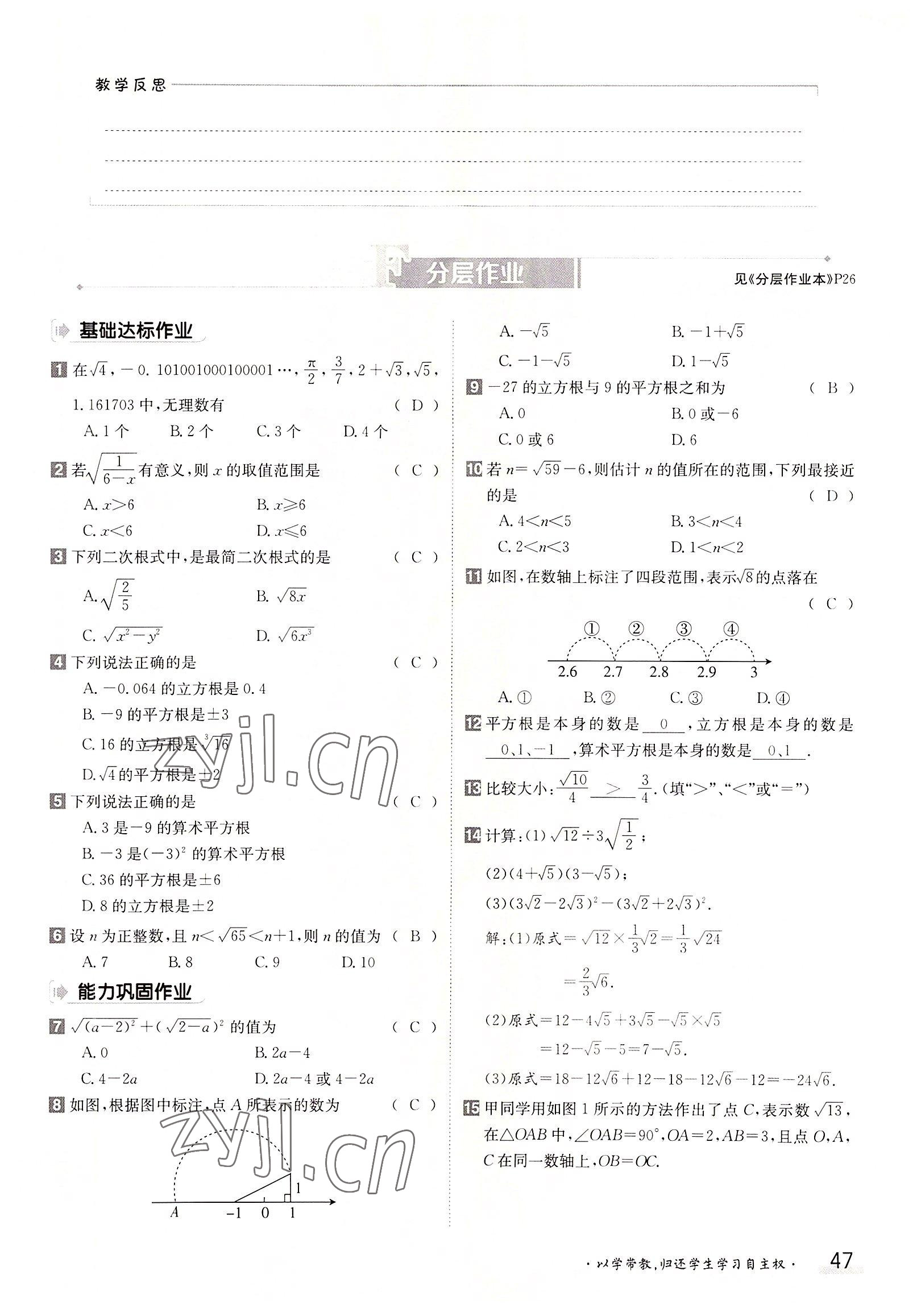 2022年金太陽分層作業(yè)本八年級數學上冊北師大版 參考答案第47頁