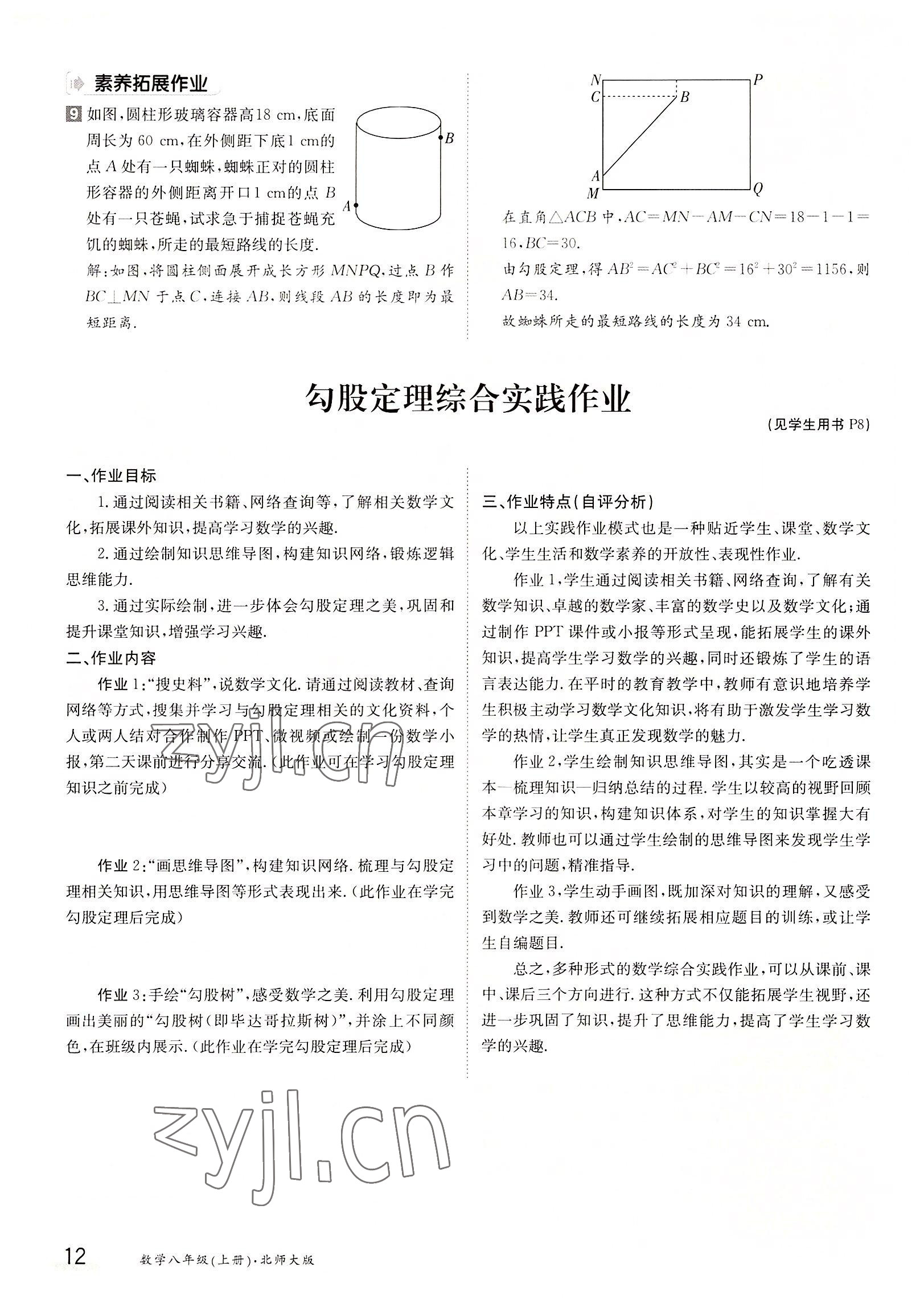 2022年金太陽分層作業本八年級數學上冊北師大版 參考答案第12頁