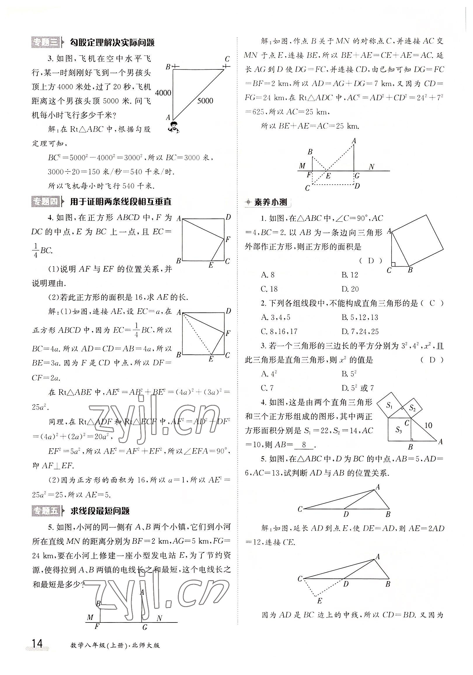 2022年金太陽分層作業本八年級數學上冊北師大版 參考答案第14頁