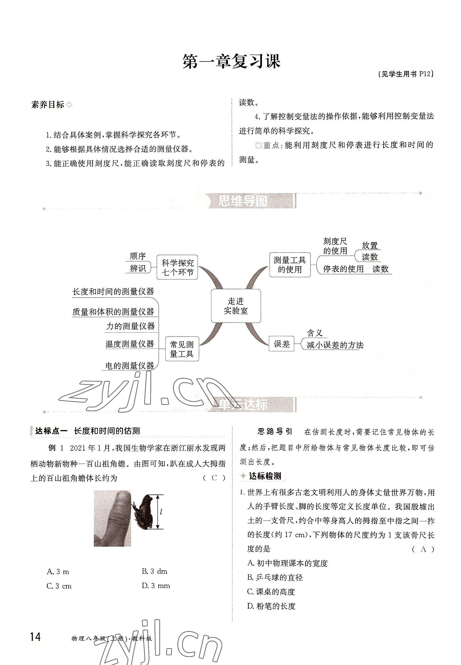 2022年金太陽分層作業本八年級物理上冊教科版 參考答案第14頁