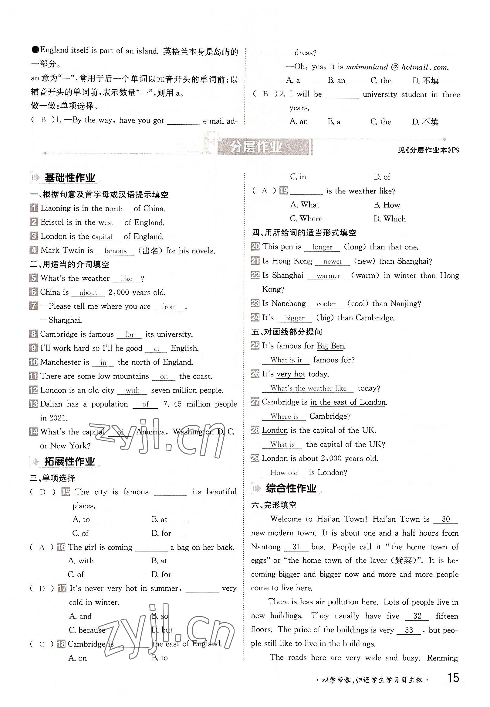2022年金太陽分層作業本八年級英語上冊外研版 參考答案第15頁