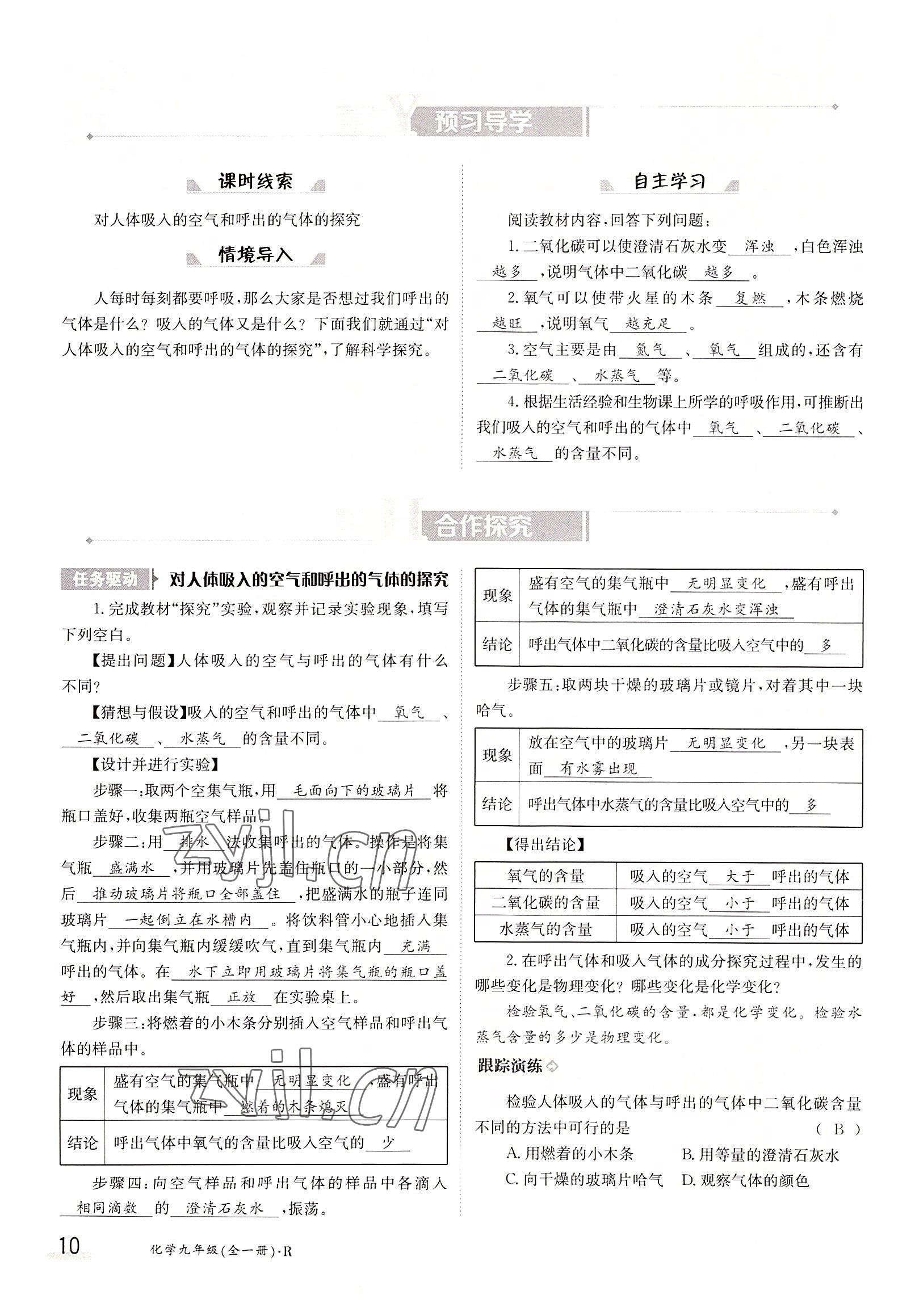 2022年金太陽分層作業(yè)本九年級化學(xué)全一冊人教版 參考答案第10頁