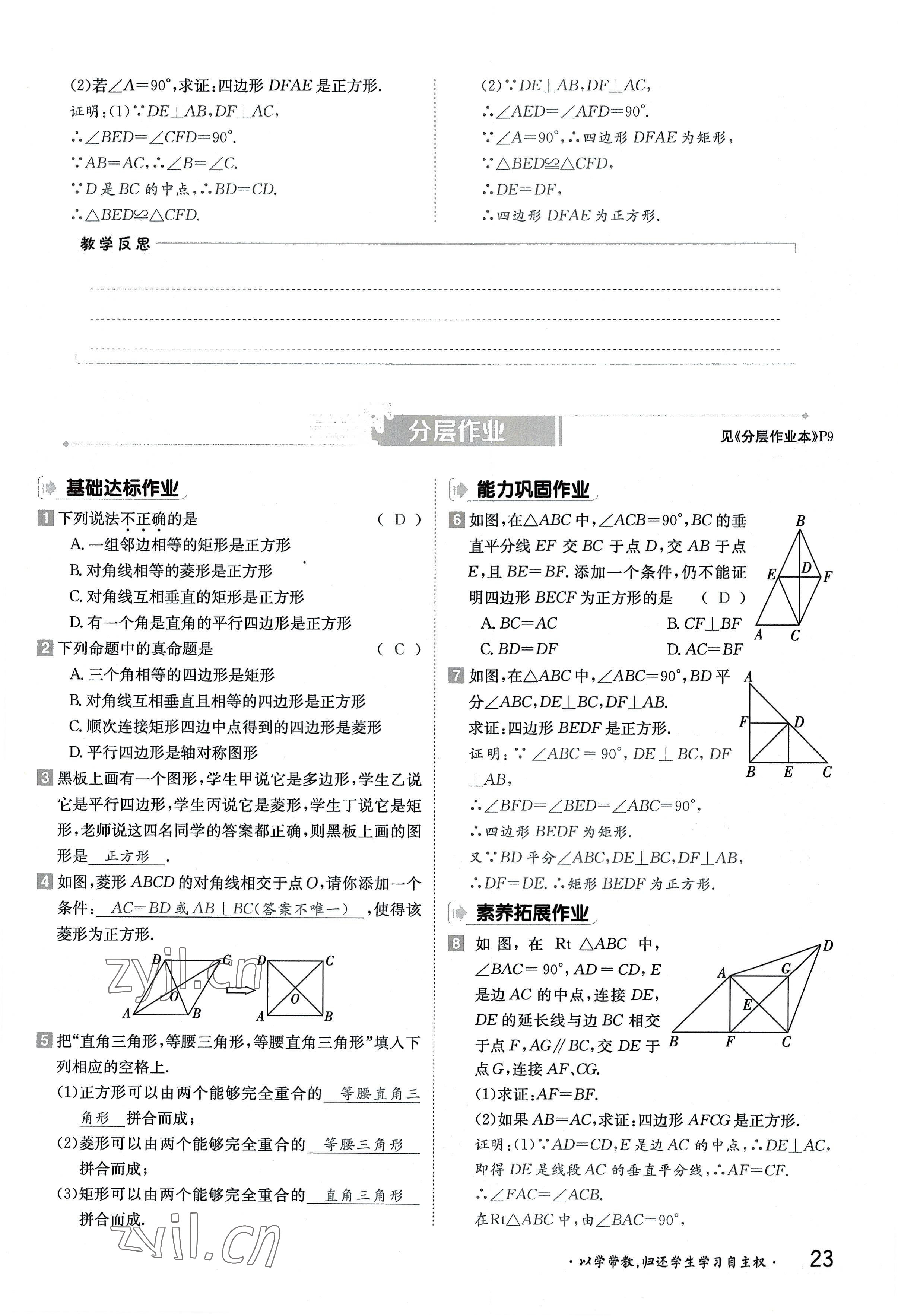 2022年金太陽分層作業(yè)本九年級數(shù)學(xué)全一冊北師大版 參考答案第23頁