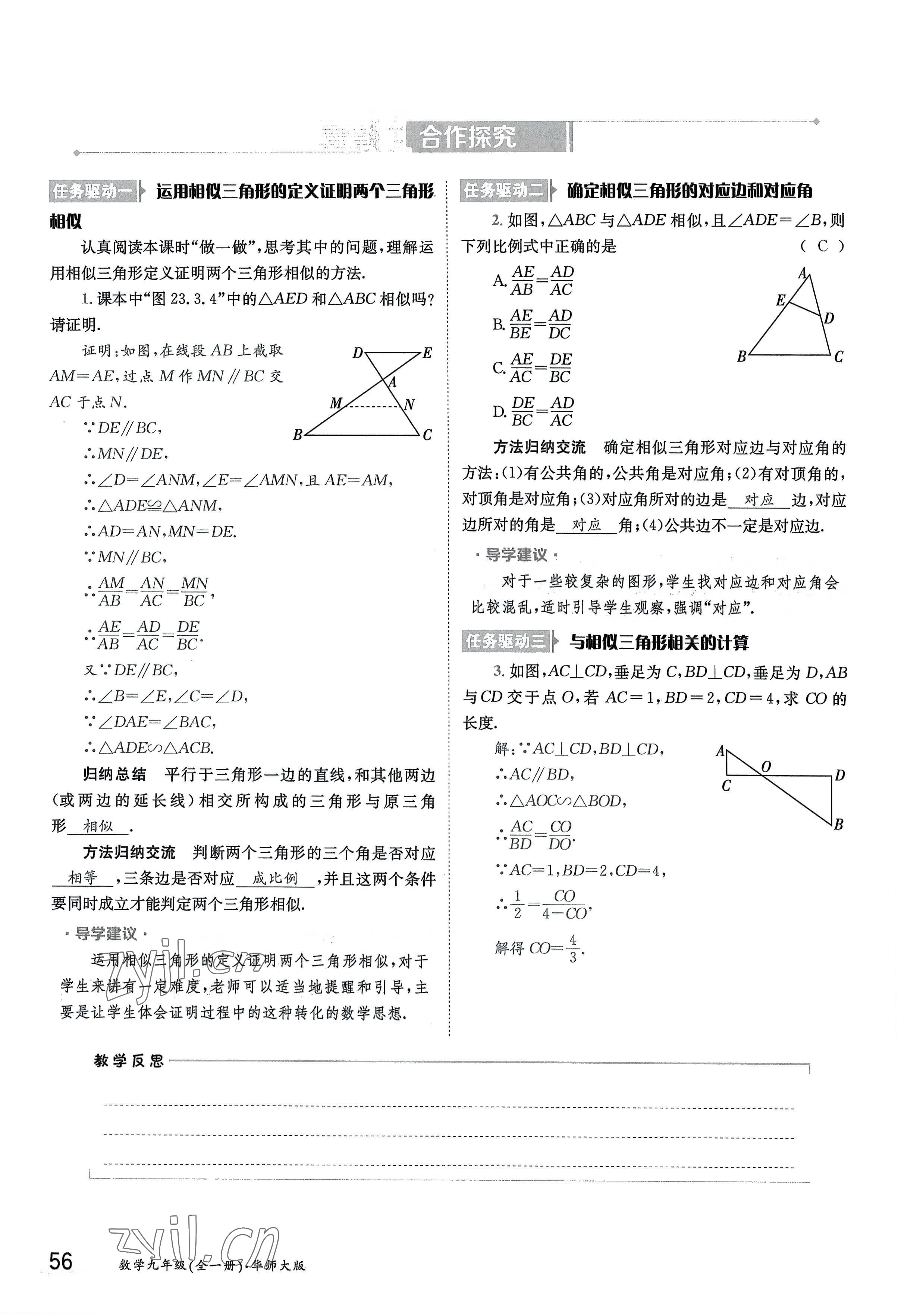 2022年金太陽(yáng)分層作業(yè)本九年級(jí)數(shù)學(xué)全一冊(cè)華師大版 參考答案第56頁(yè)