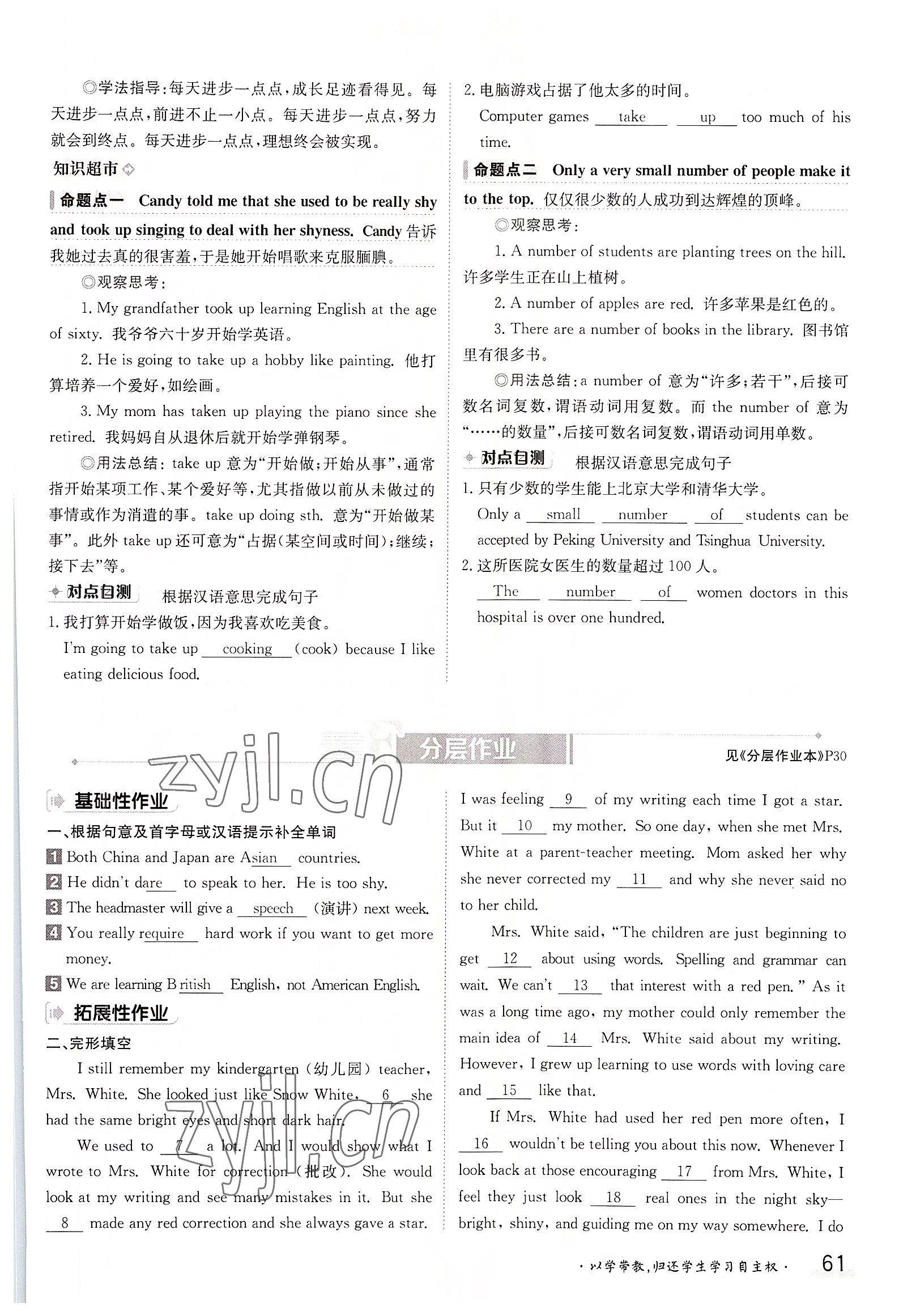 2022年金太陽分層作業(yè)本九年級英語全一冊人教版 參考答案第61頁