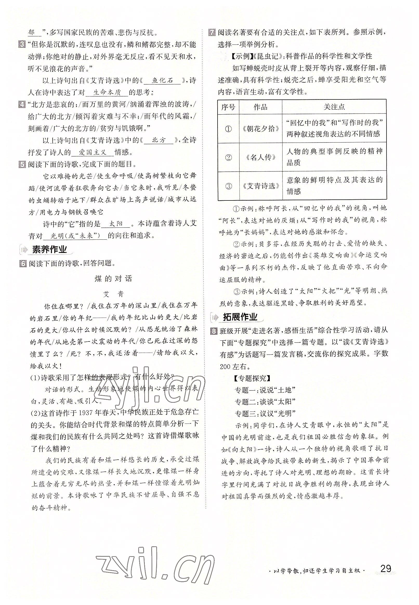 2022年金太陽(yáng)分層作業(yè)本九年級(jí)語(yǔ)文全一冊(cè)人教版 參考答案第29頁(yè)