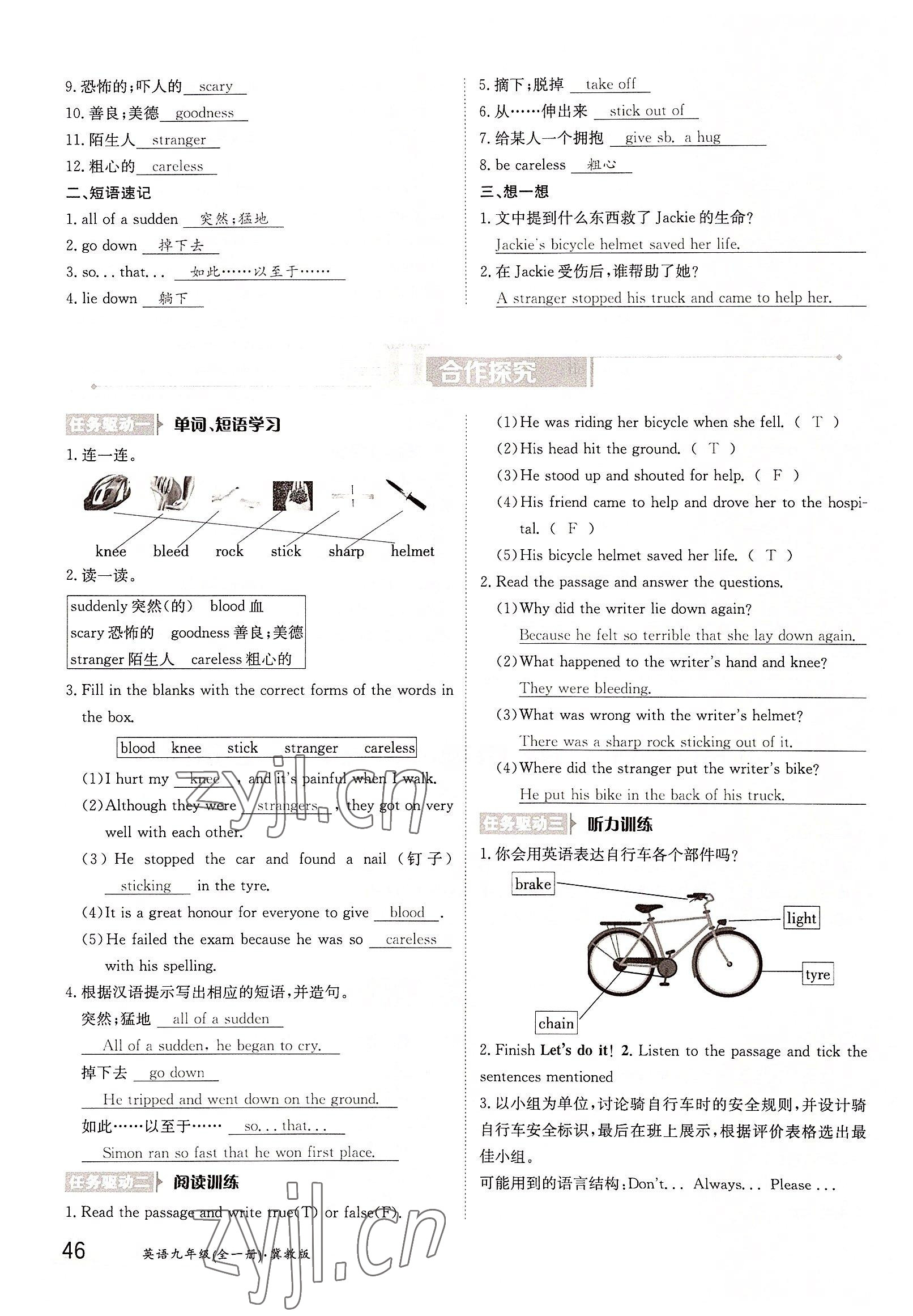 2022年三段六步導(dǎo)學(xué)測(cè)評(píng)九年級(jí)英語(yǔ)全一冊(cè)冀教版 參考答案第46頁(yè)